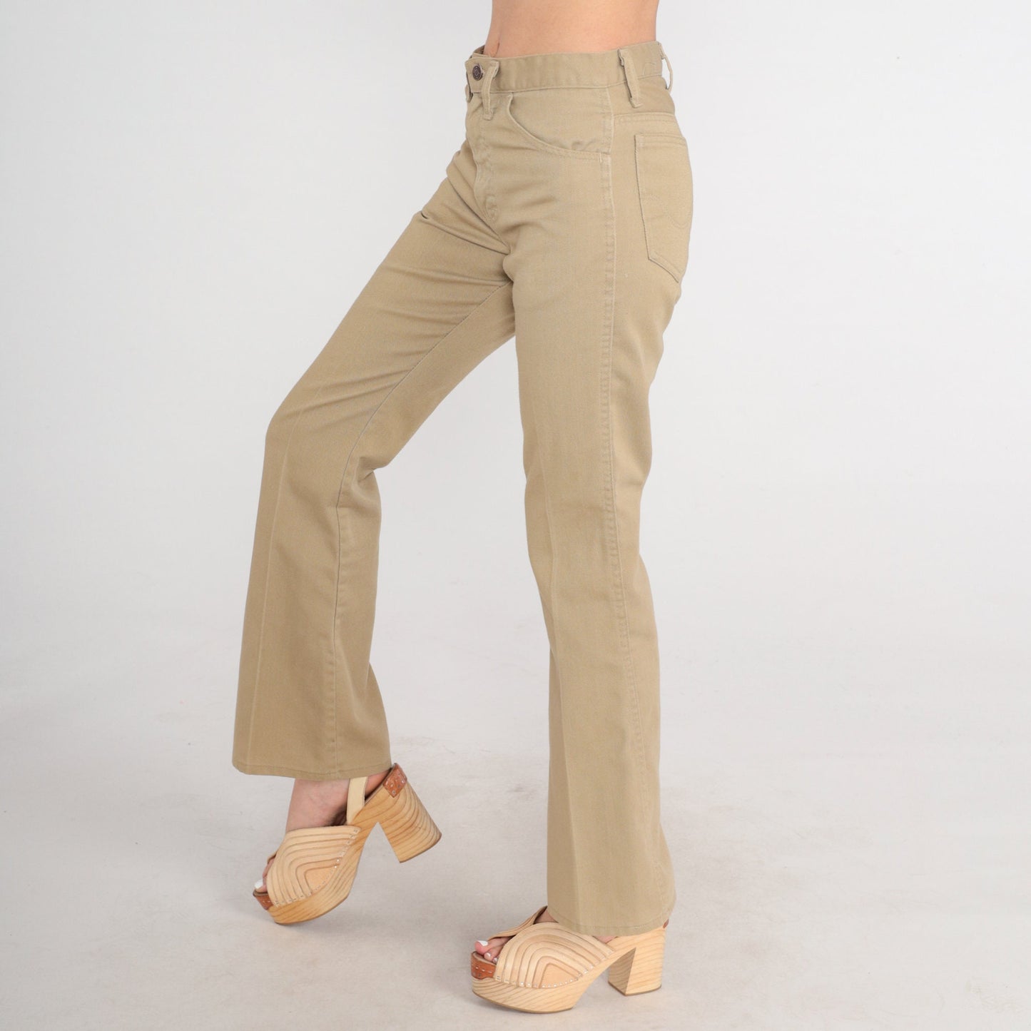 70s Mr. Leggs Khaki Flared Trousers Mid Rise Bell Bottoms Small