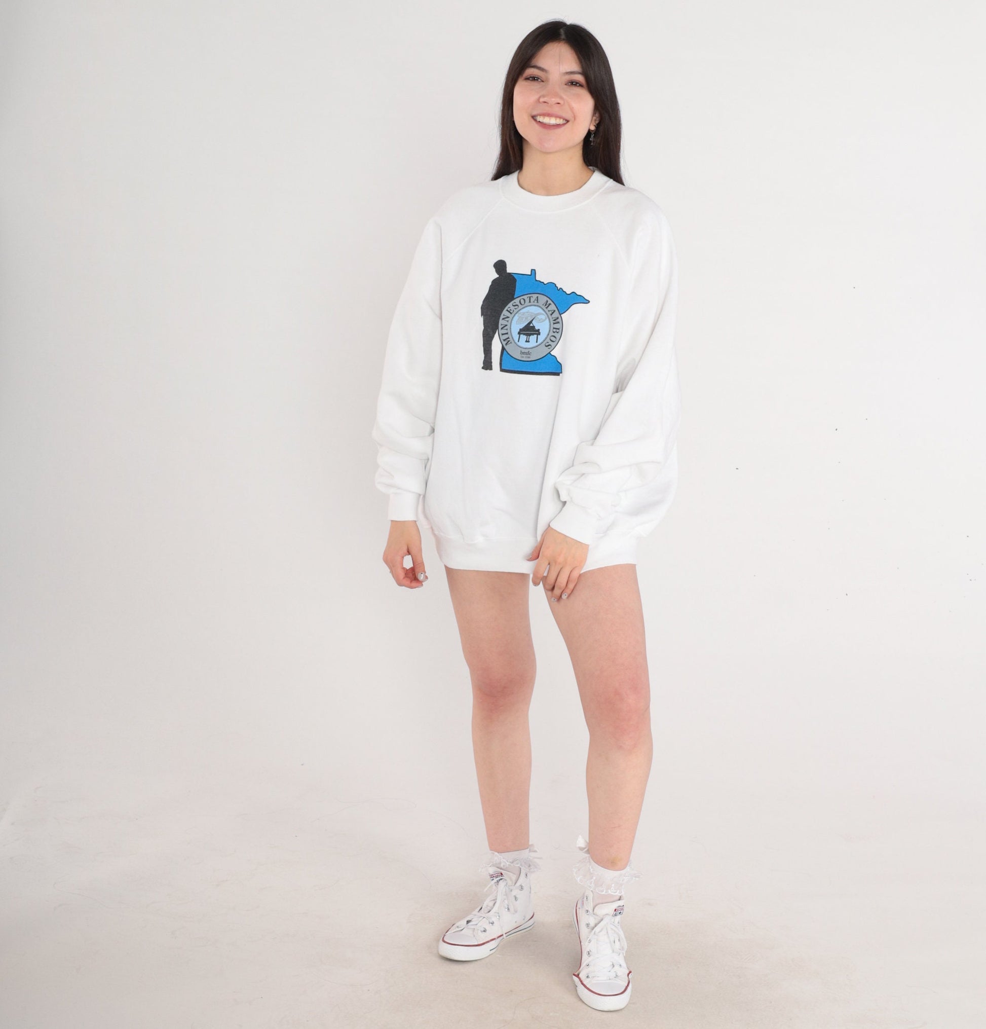 90s Minnesota Mambos Piano Club Graphic Sweatshirt White Raglan Extra Extra Large XXL