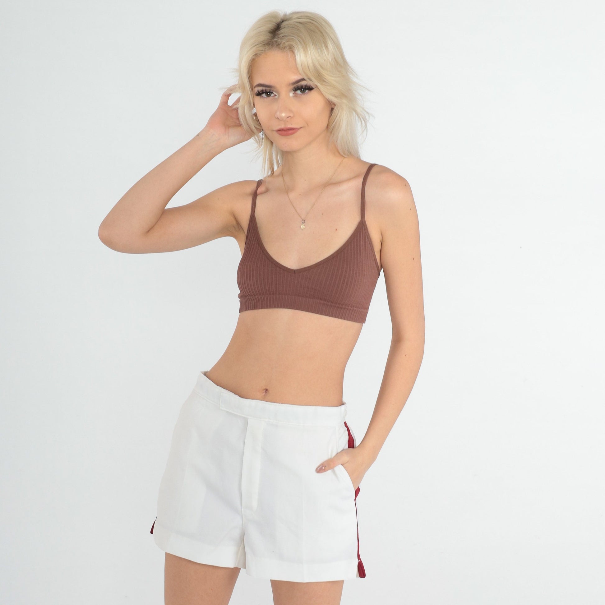 80s Court Casuals Tennis Shorts White Red Stripe High Waist Medium