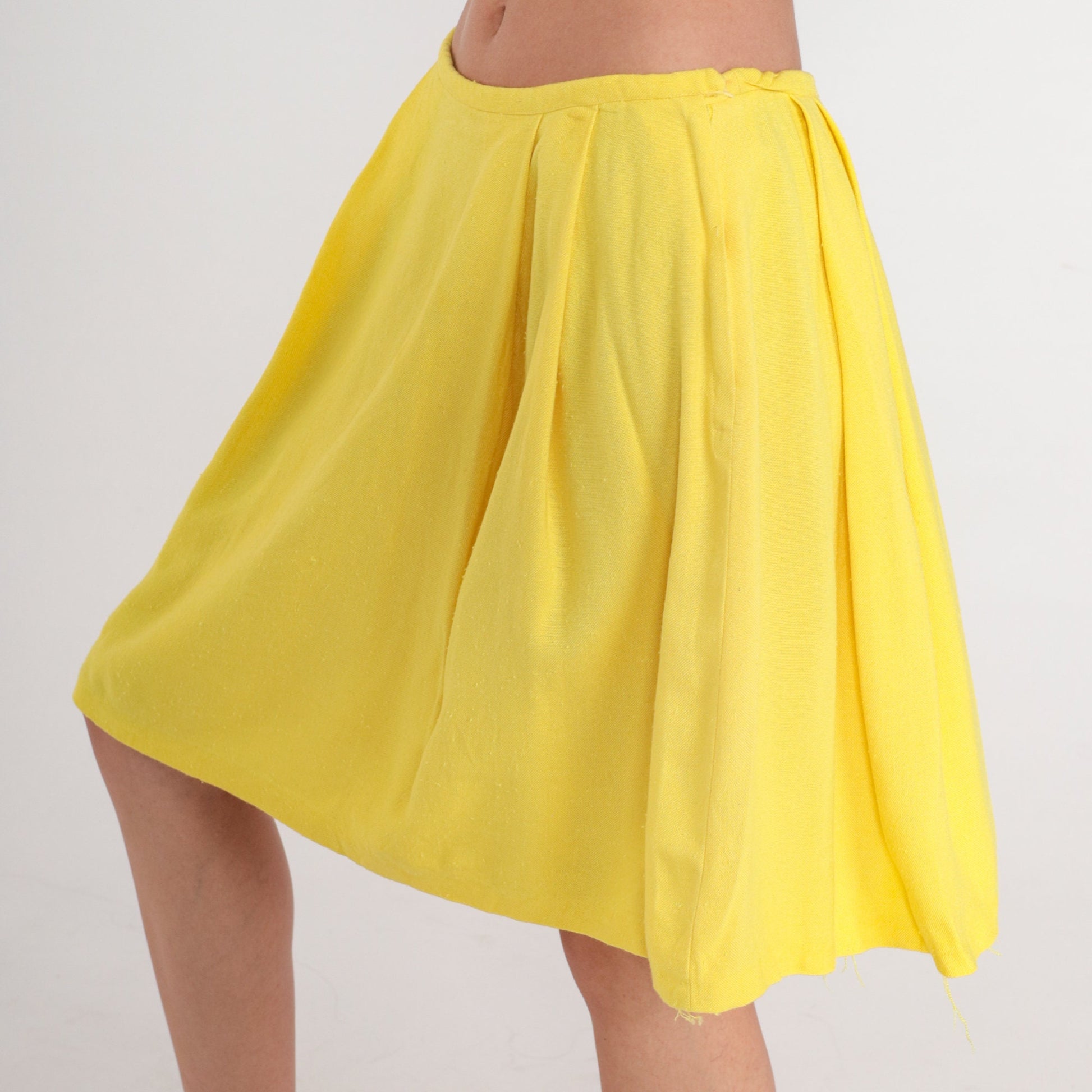 70s Yellow Pleated Mini Skirt High Waist Small S