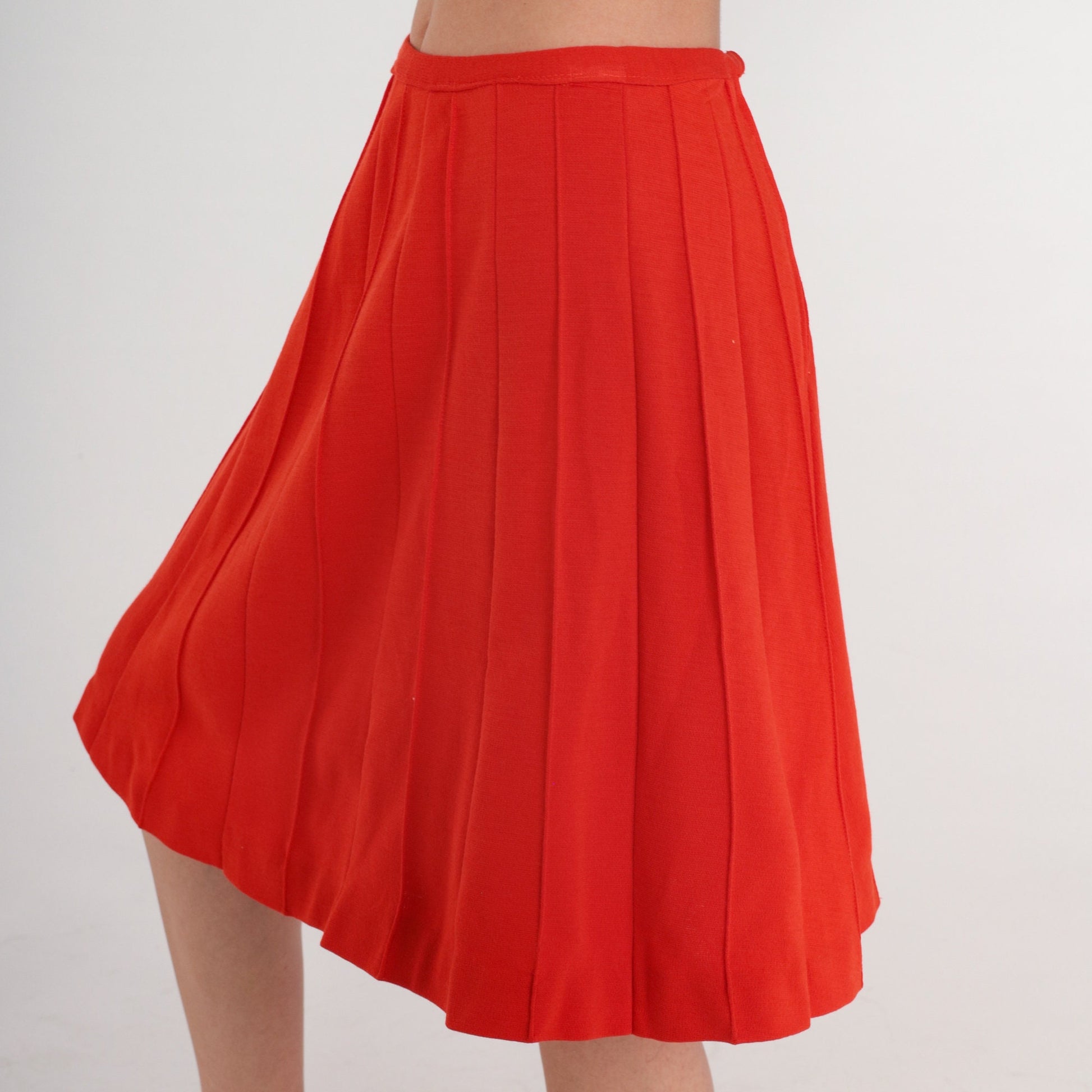 70s Red Pleated High-Waist Skirt Wool Blend Mini Small S