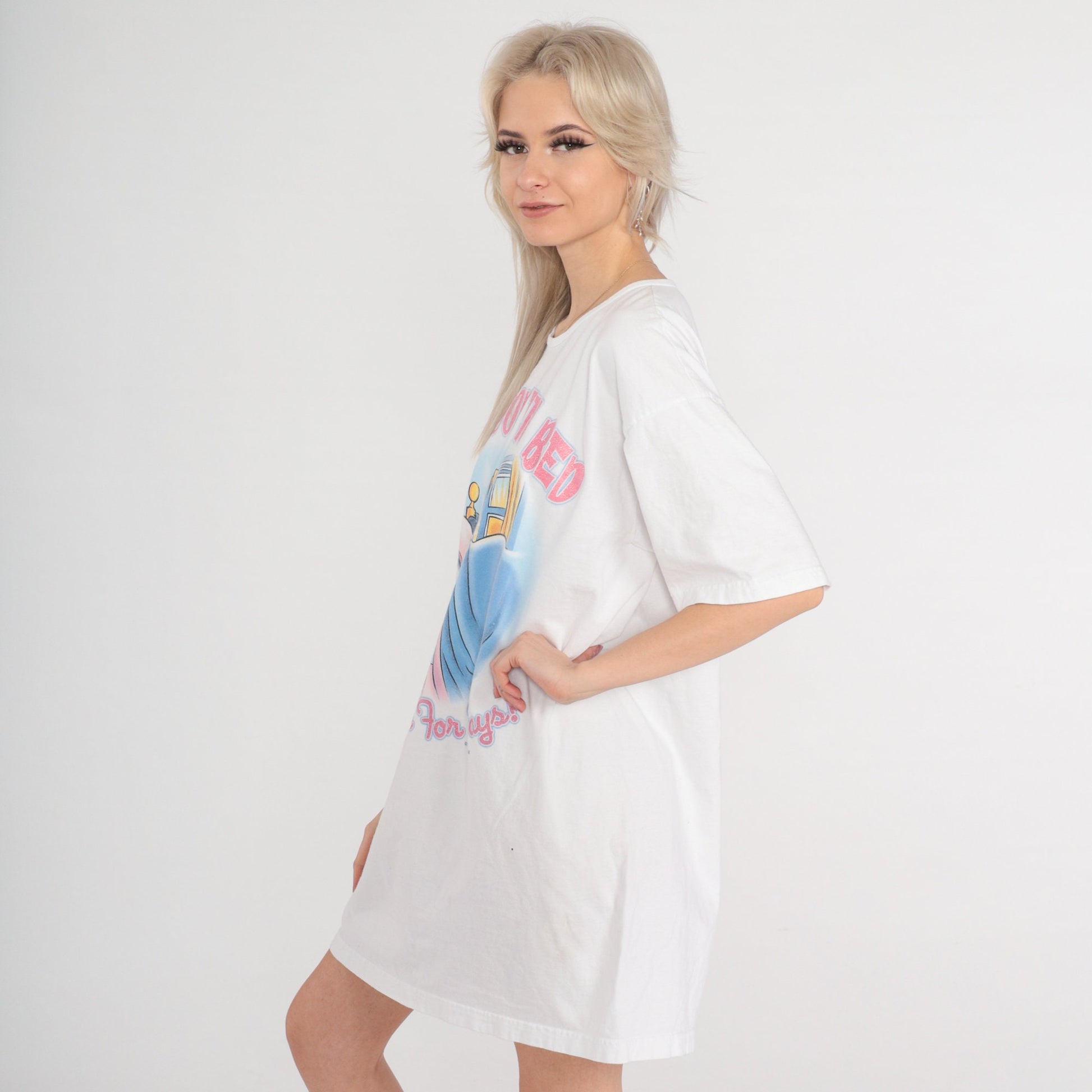 Y2K Big Dogs Pajama Dress 'I'm Good in Bed' Graphic Tee Mini Cotton Small