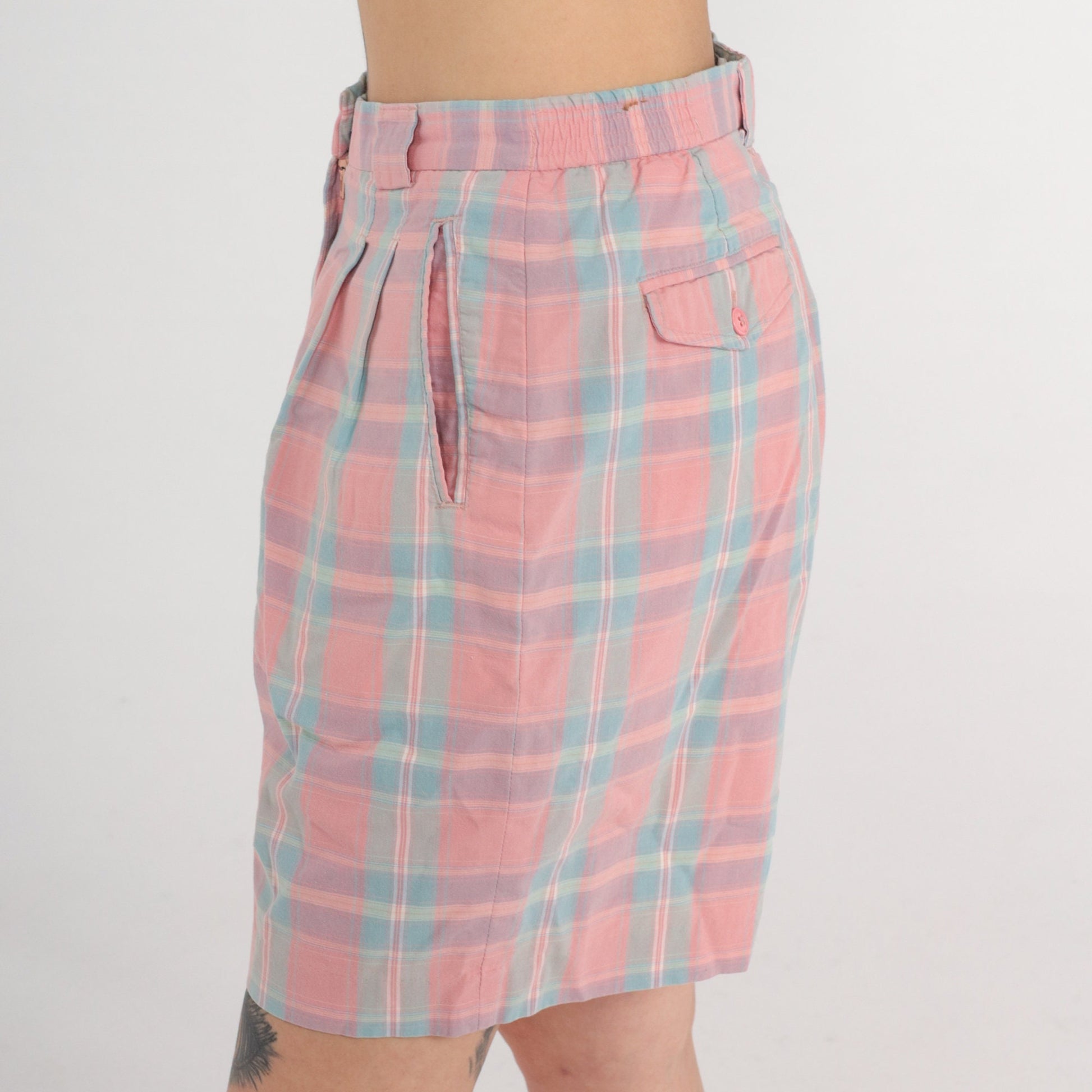90s Izod Club Pink Plaid Pleated High-Waist Shorts Medium
