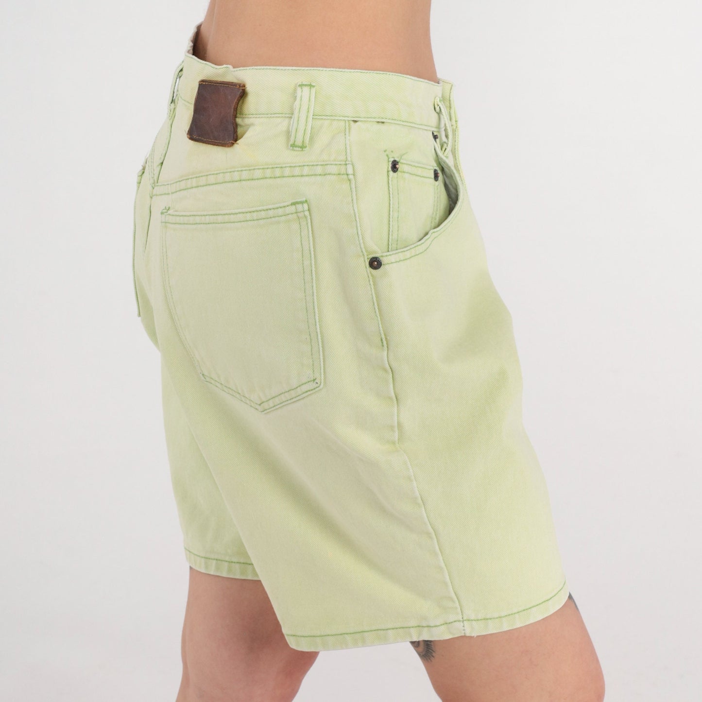 90s AMI Light Green Denim Shorts High Waist Jean Shorts Large