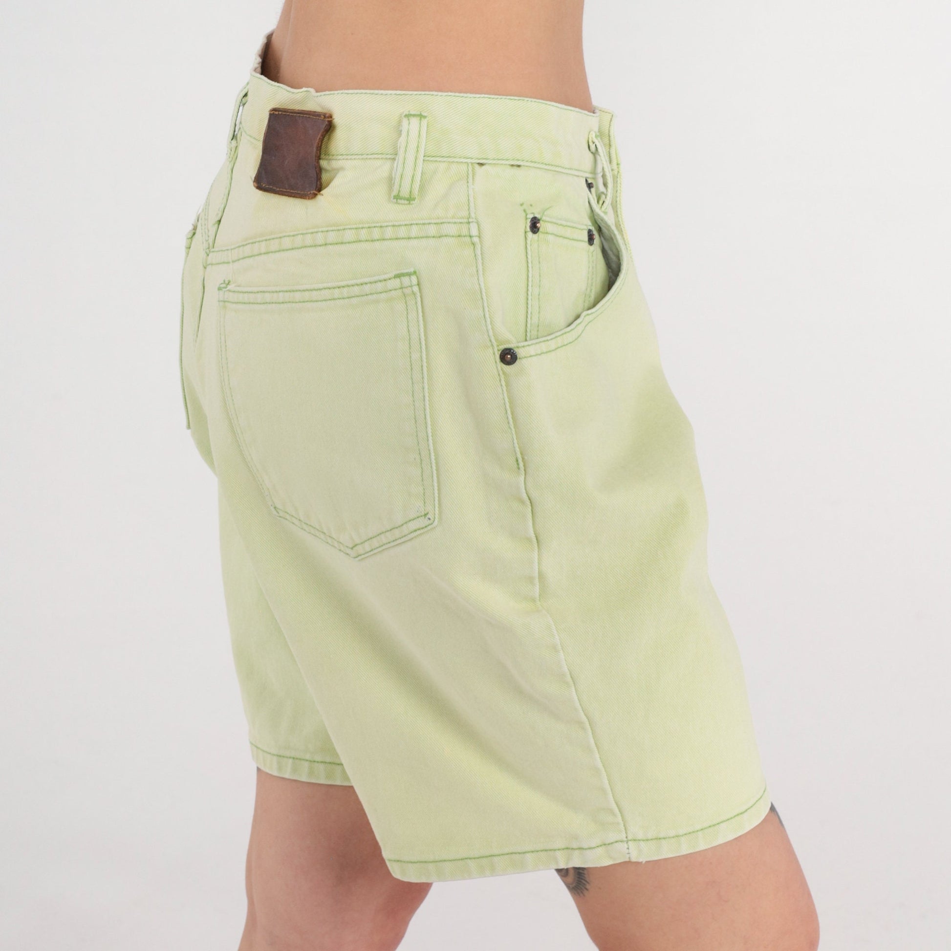 90s AMI Light Green Denim Shorts High Waist Jean Shorts Large
