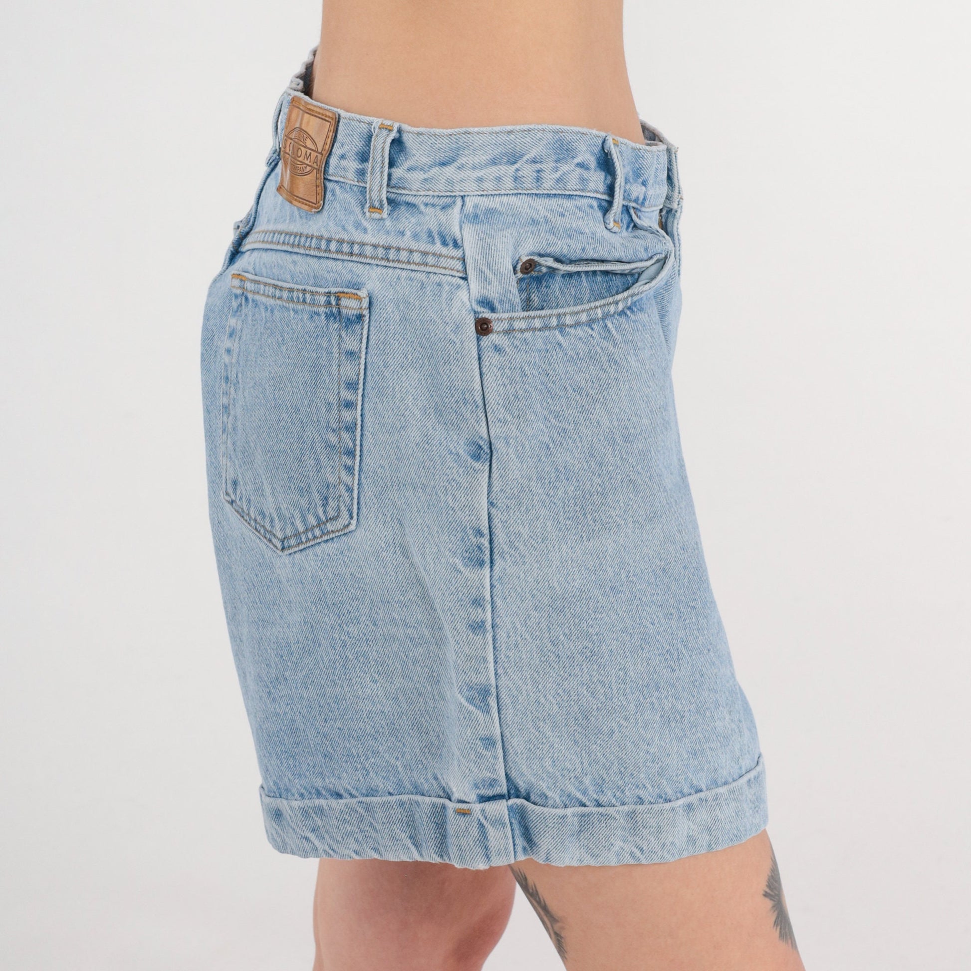 90s Sonoma Denim Shorts High Waist Cuffed Light Wash Blue Large