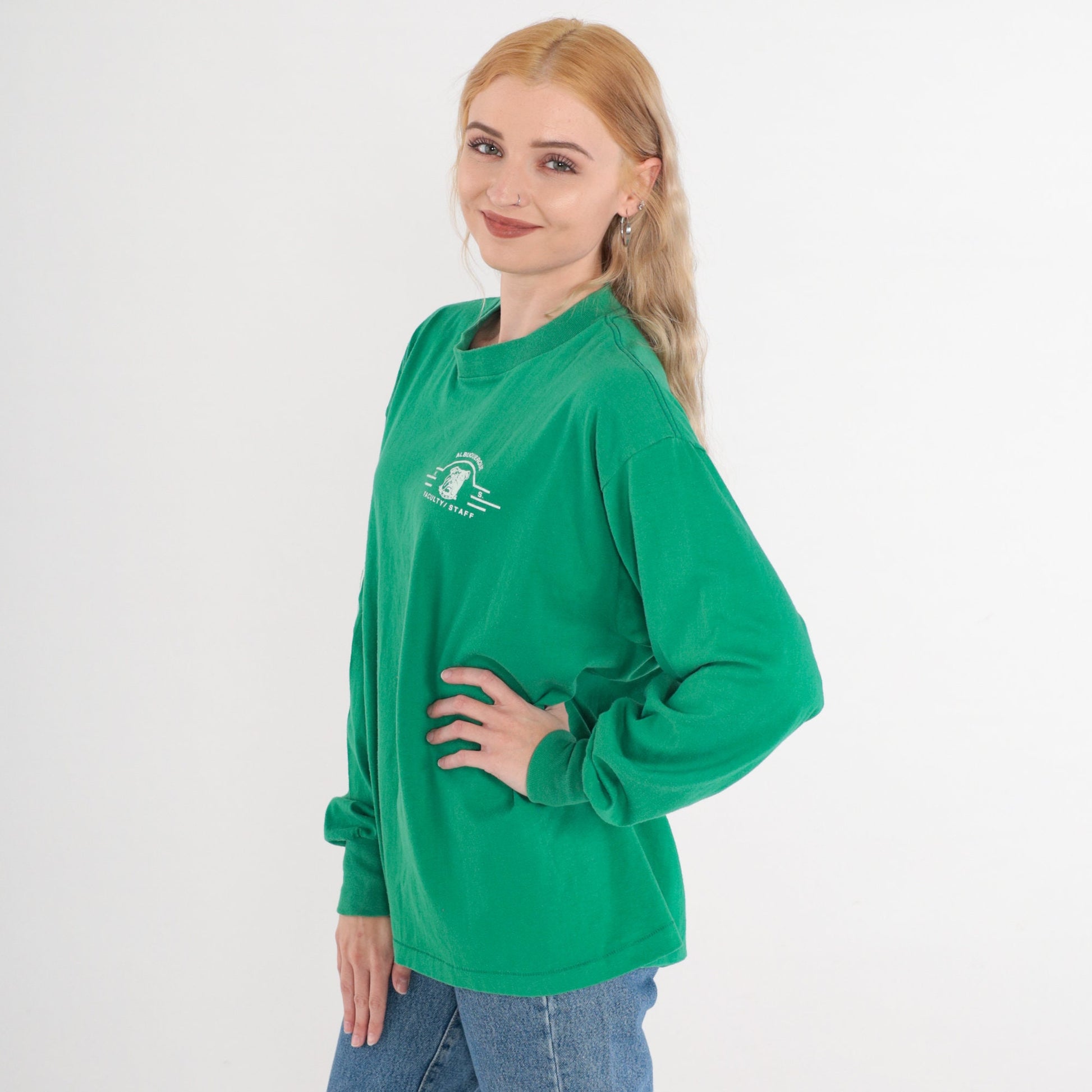 80s Albuquerque High School Bulldogs Faculty Long Sleeve Tee Green Large