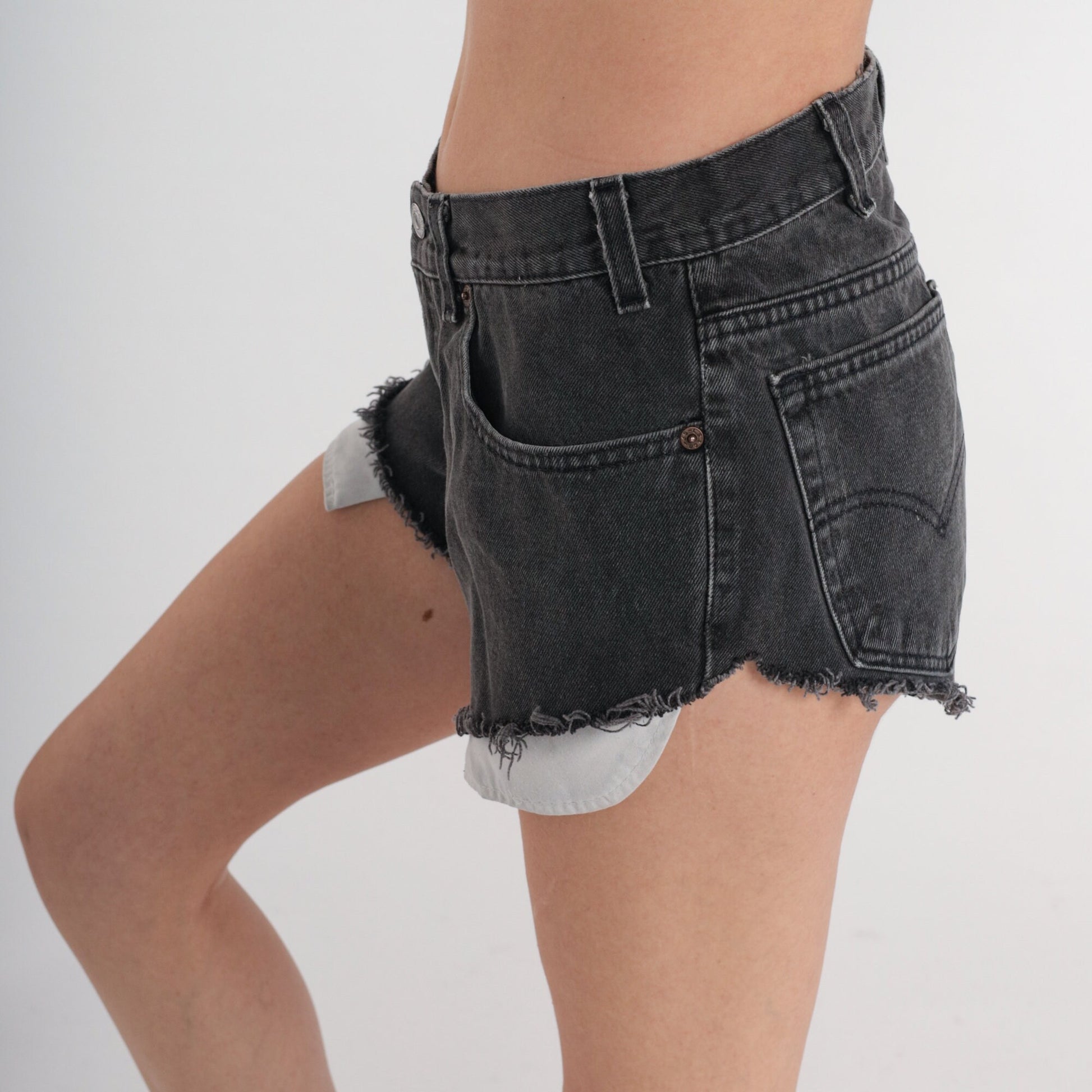 90s Levi's 550 Black Denim Cutoff Shorts Mid Rise Cotton Medium