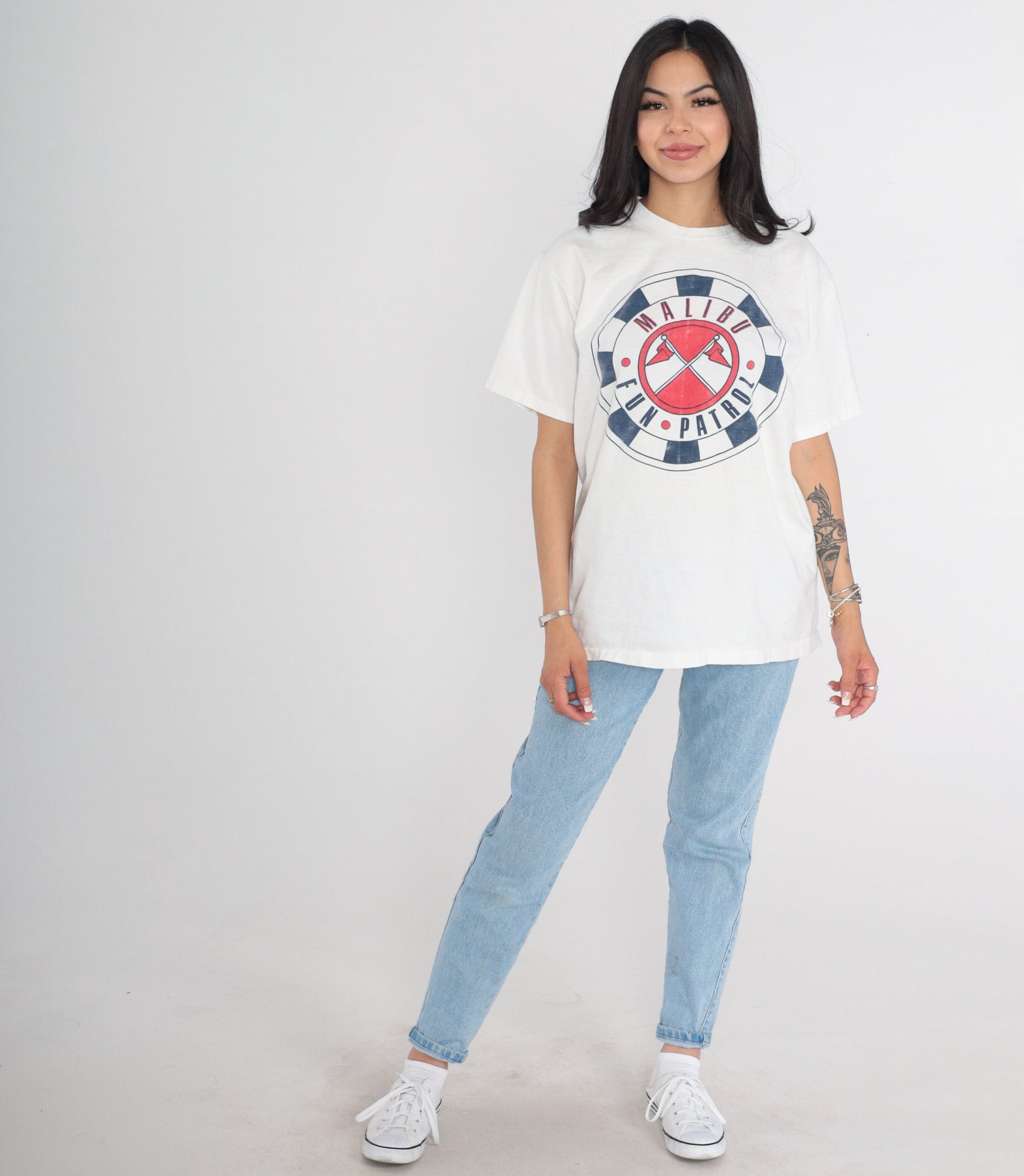 90s Malibu Fun Patrol Graphic T-Shirt White Single Stitch California Large