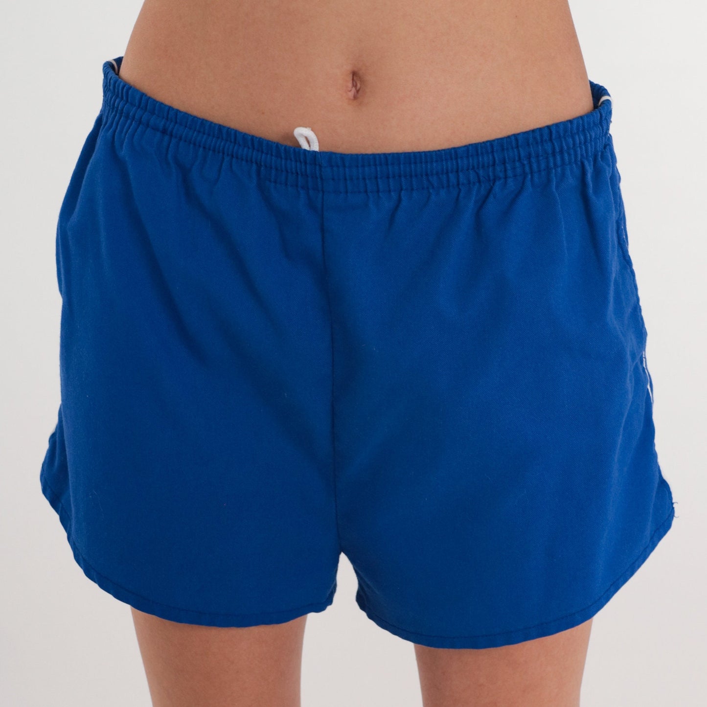 80s Blue Gym Shorts High Waisted Drawstring Running Shorts Large L
