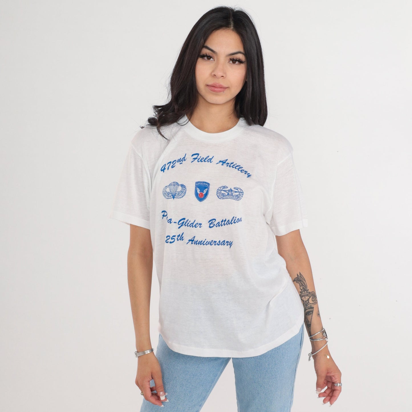 80s 472nd Field Artillery Para-Glider Battalion Graphic T-Shirt White Medium