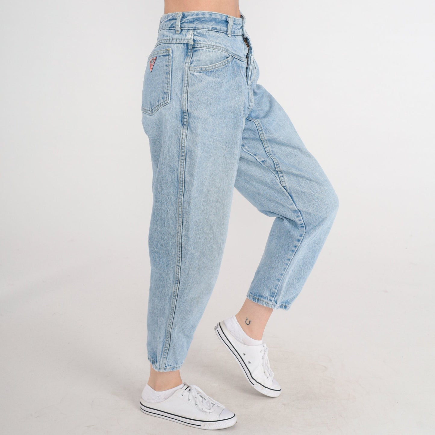 90s Guess Georges Marciano Pleated High-Waist Mom Jeans Tapered Blue Small