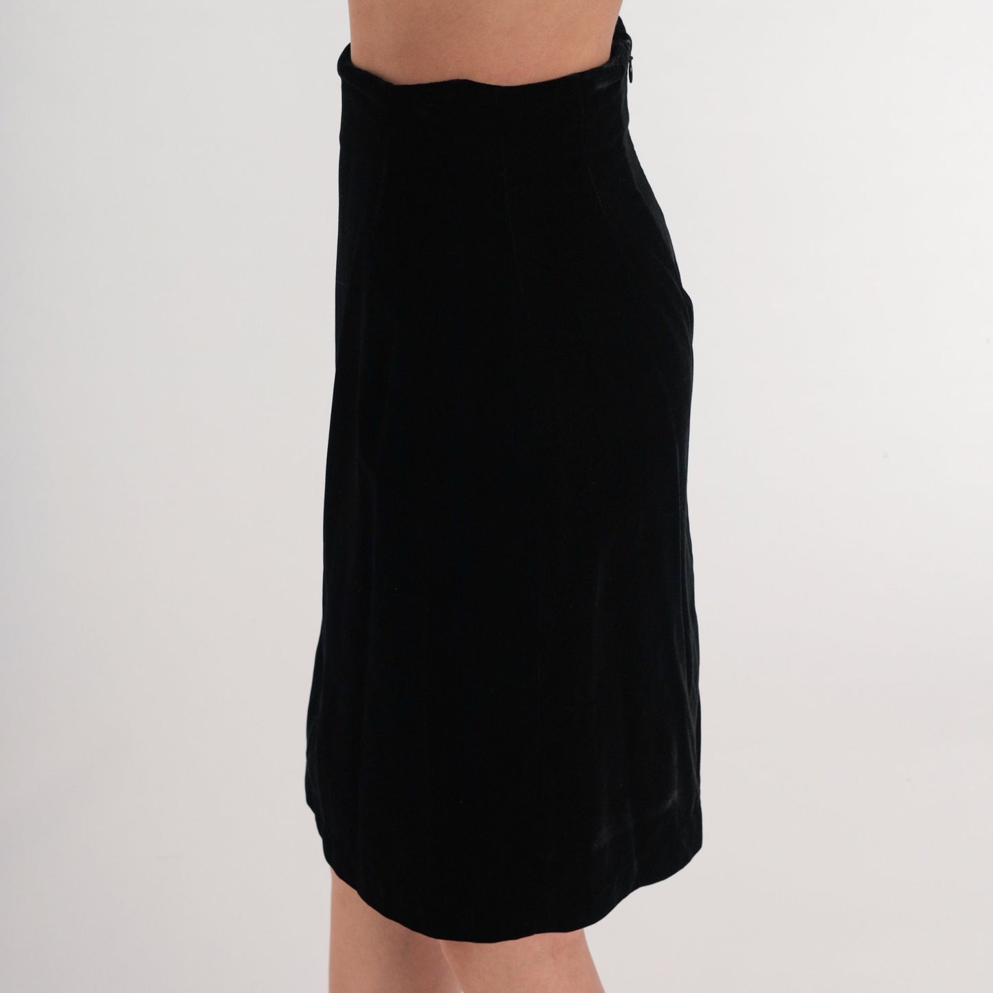 90s Black Velvet Pencil Mini Skirt High Waisted XS