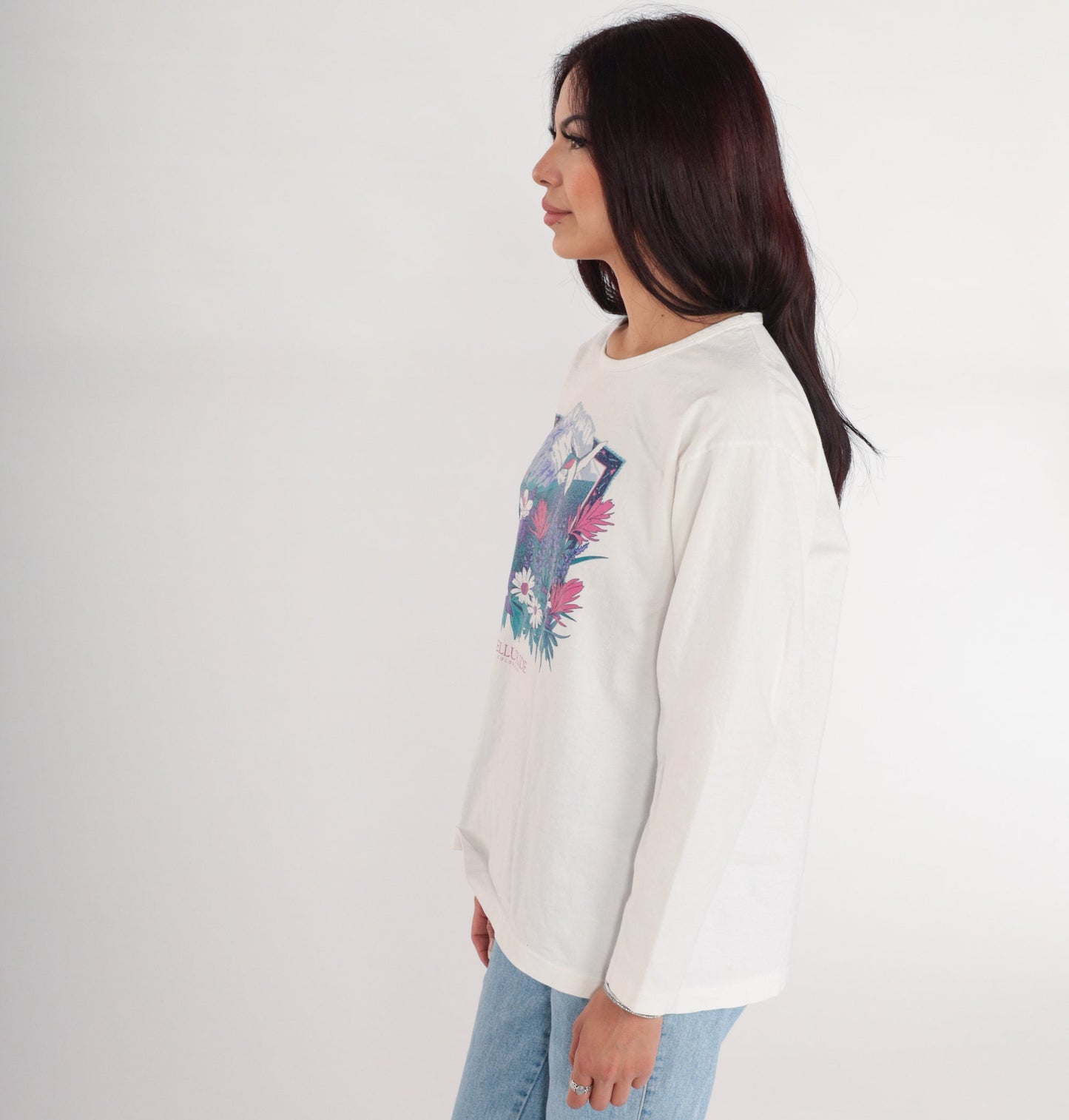 90s Telluride Hummingbird Columbine Graphic Long Sleeve Tee White Large L