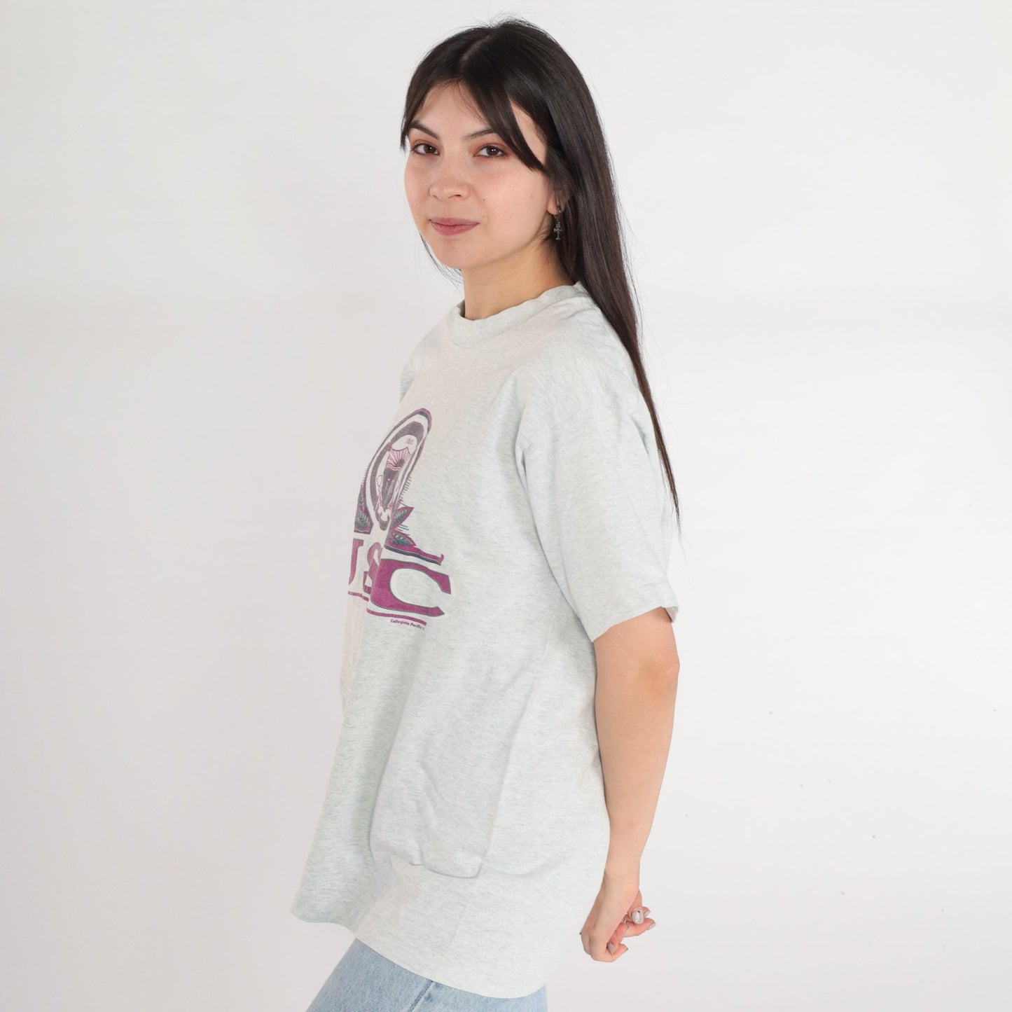 90s USC Trojans Graphic T-Shirt Heather Grey College Tee Medium