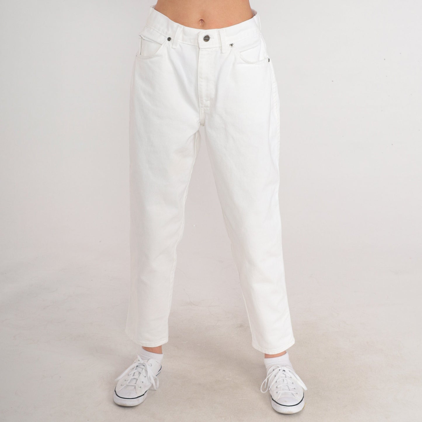 90s Chic White Denim High-Waist Straight-Leg Jeans Small 28