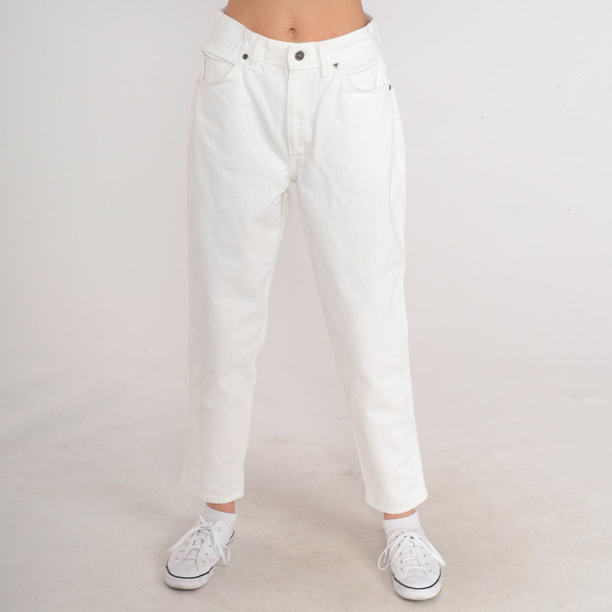 90s Chic White Denim High-Waist Straight-Leg Jeans Small 28