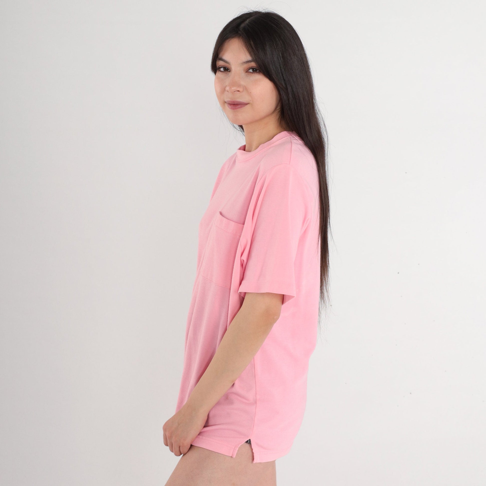 90s Pink Pocket T-Shirt Cotton Blend Vintage Large L