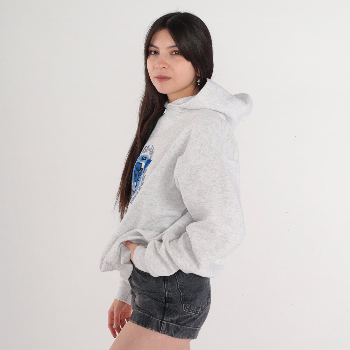 80s Sea World Hoodie Heather Grey Graphic Sweatshirt Men's Large