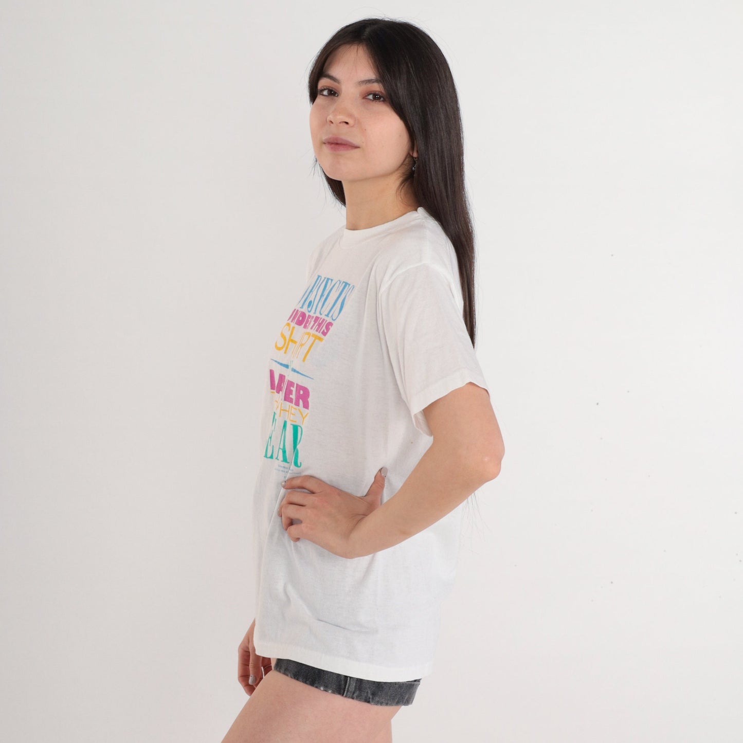 90s Objects Under This Shirt are Larger Than They Appear Graphic Tee White Small