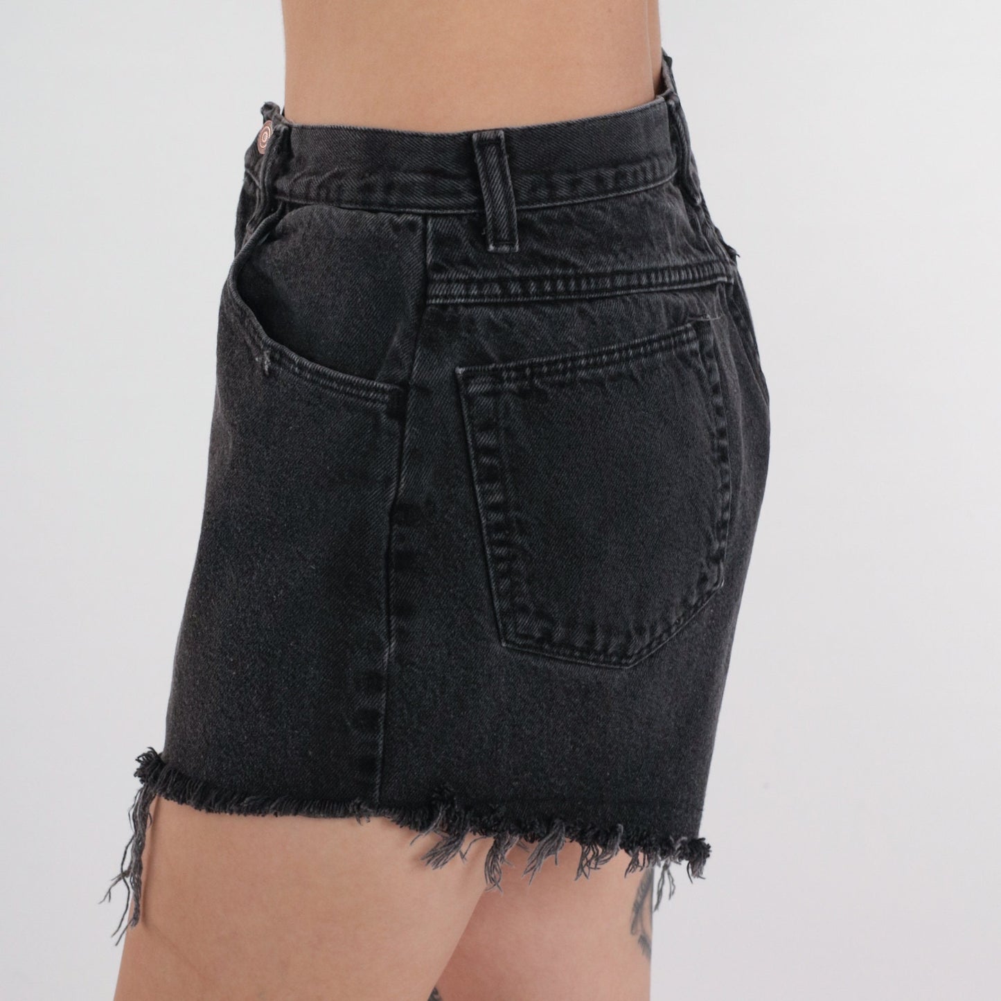 90s Gitano Black Denim Cut-Off Shorts High-Waisted Medium