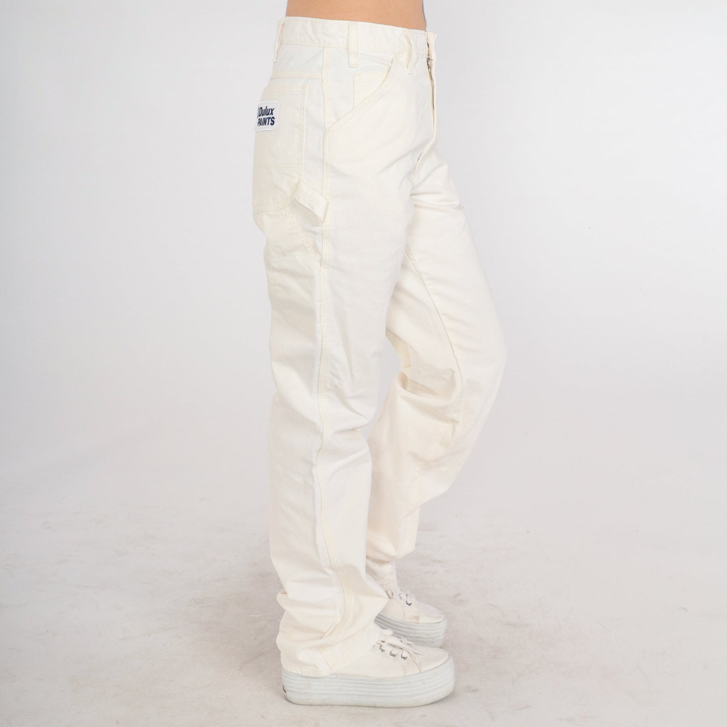 Y2K Dickies Cargo Pants Dulux Paints Patch High Waisted Cream Denim 32x36