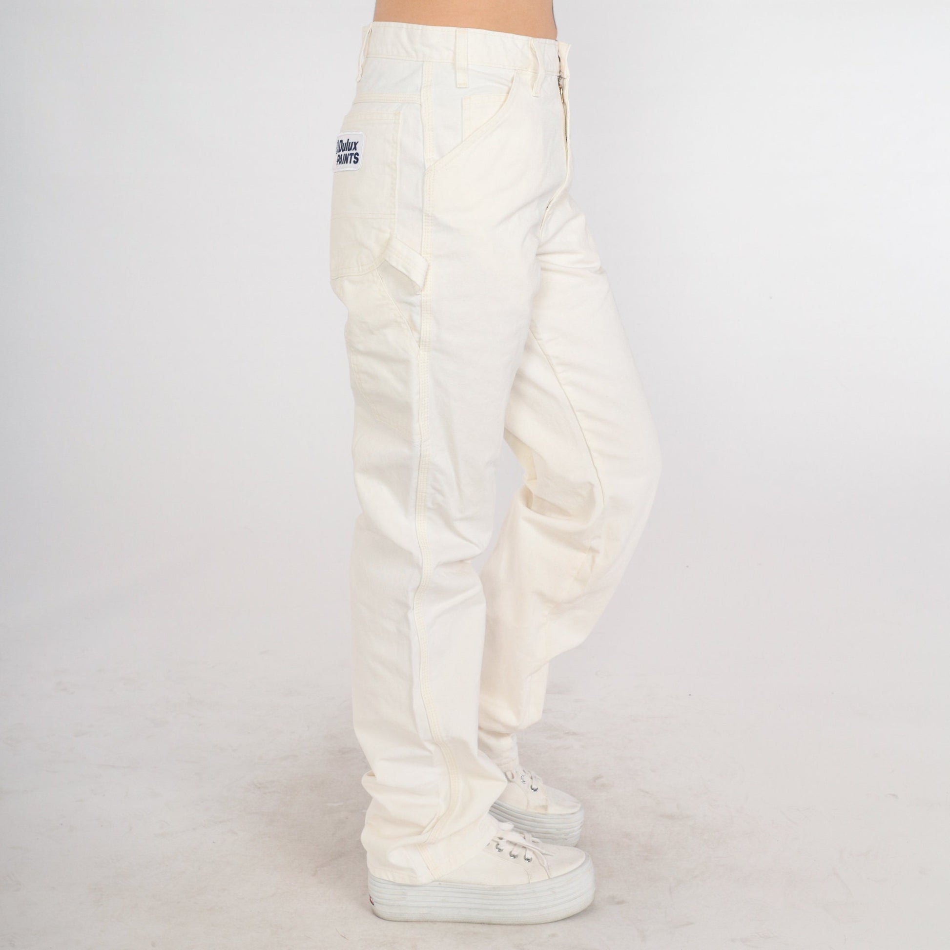 Y2K Dickies Cargo Pants Dulux Paints Patch High Waisted Cream Denim 32x36