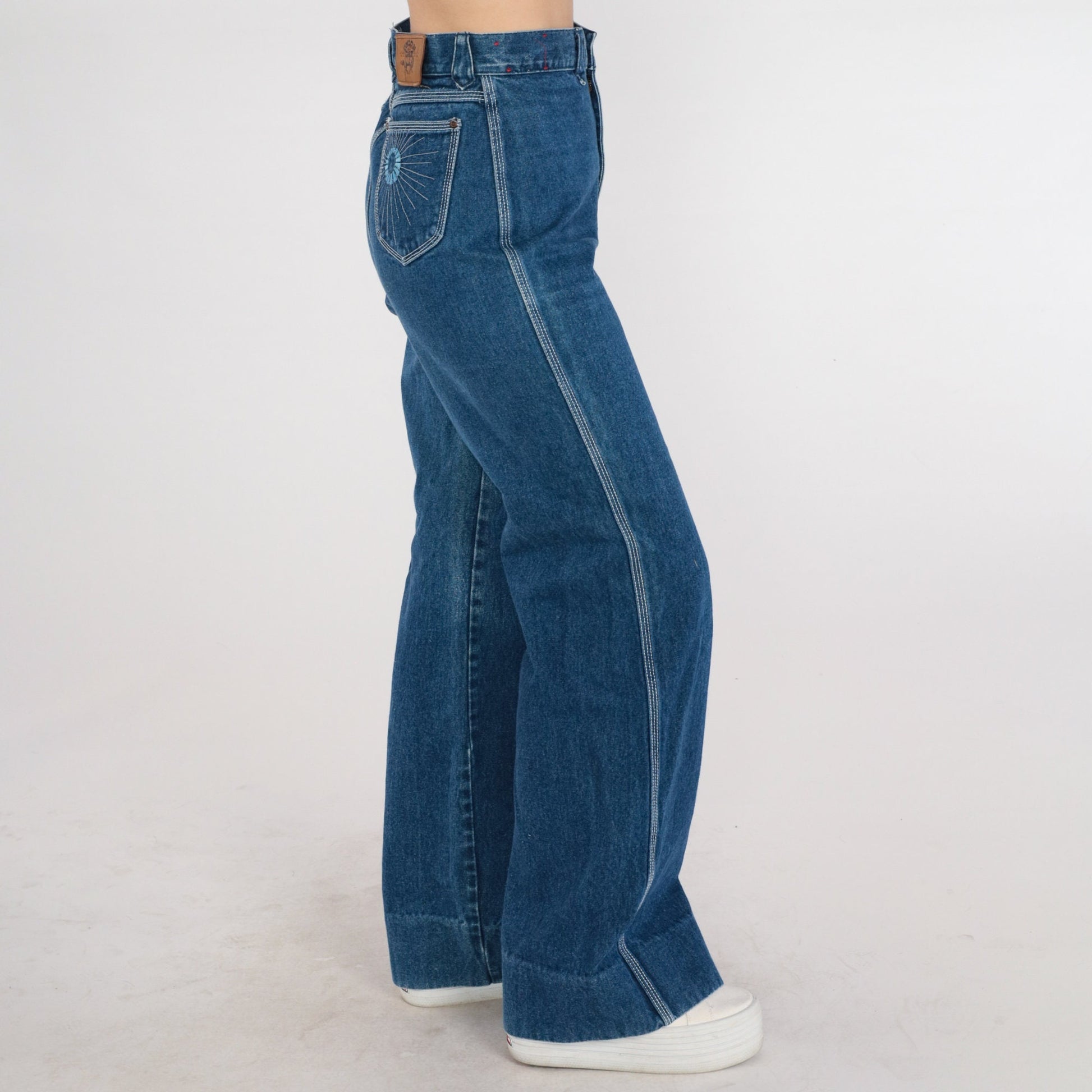 80s Union Gap Ultra High Rise Wide Leg Jeans Dark Wash Embroidered Sun Small 28