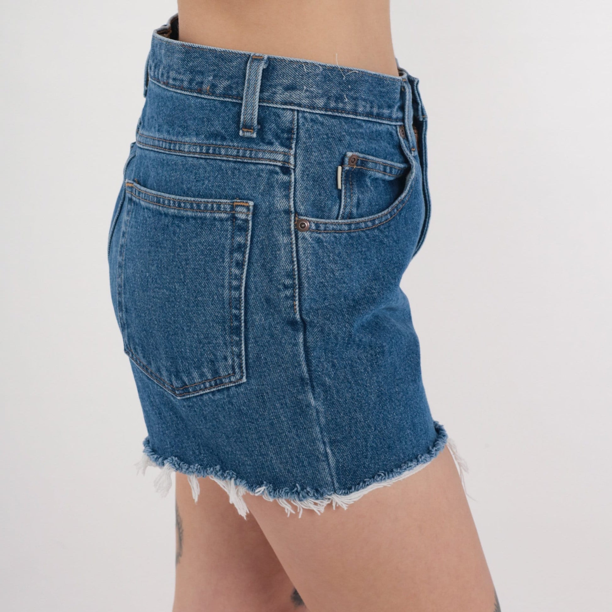 Y2K L.L.Bean Dark Wash Denim Cutoff Shorts High Rise Frayed Blue Medium