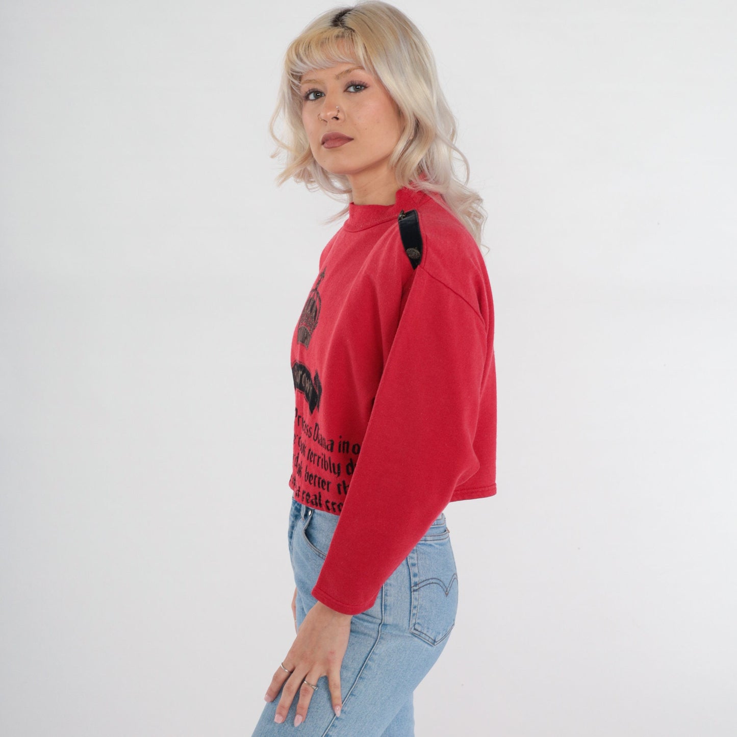 90s The Crown Princess Diana Graphic Crop Top Red Long Sleeve Medium