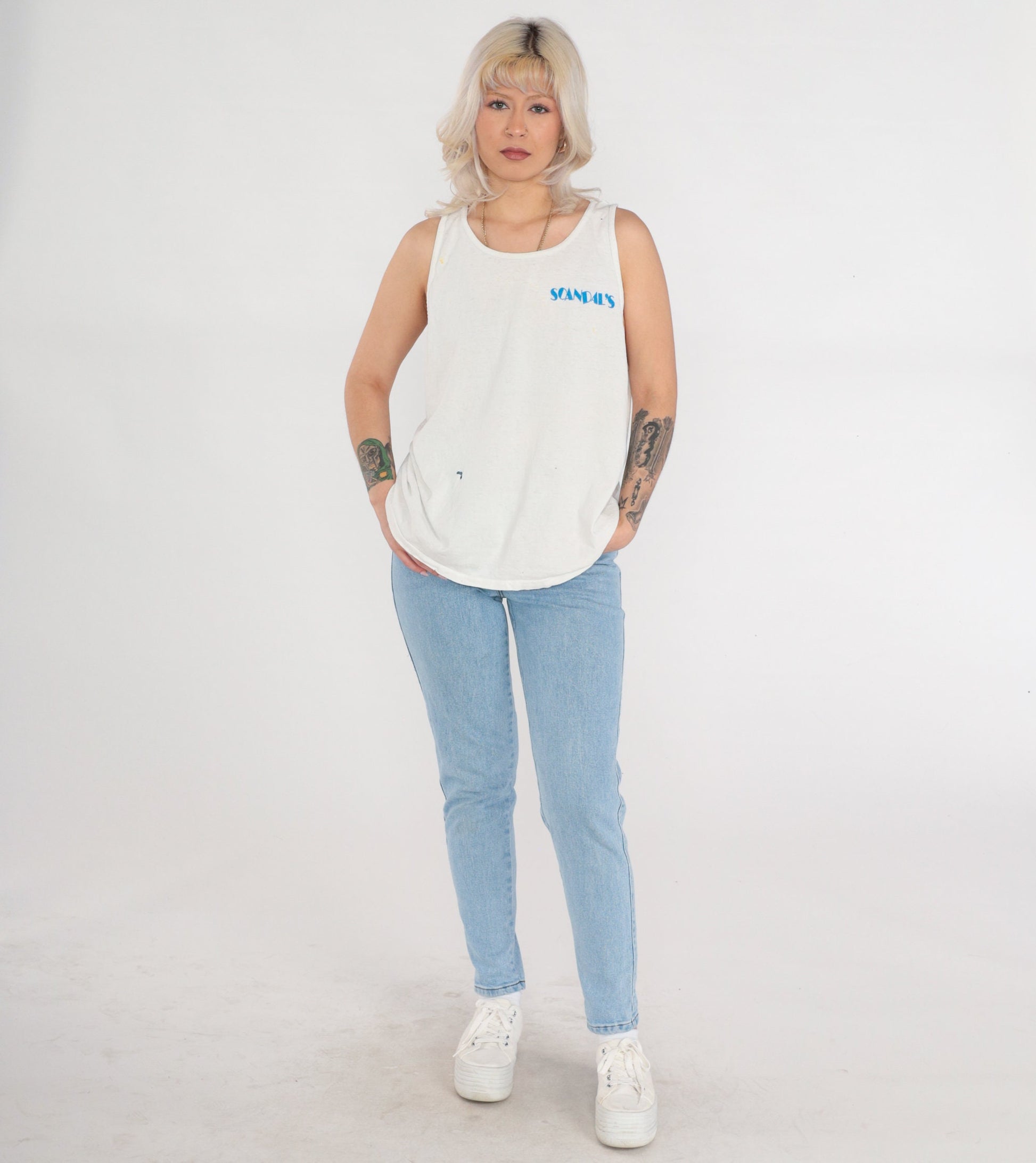 90s Scandal's Bar Eugene Oregon Tank Top Graphic Tee White Large L