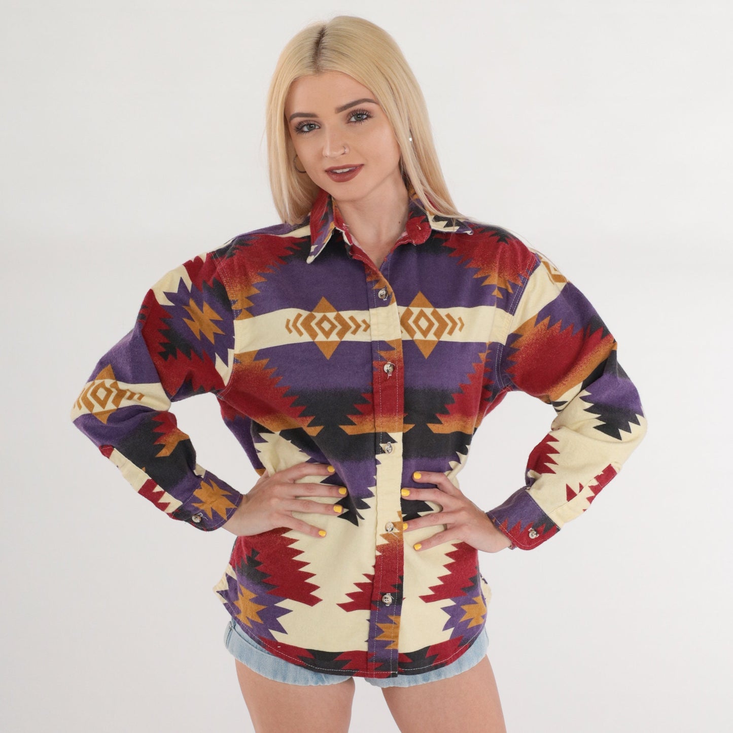 Y2K Cabela's Southwestern Print Cotton Button-Up Blouse Medium