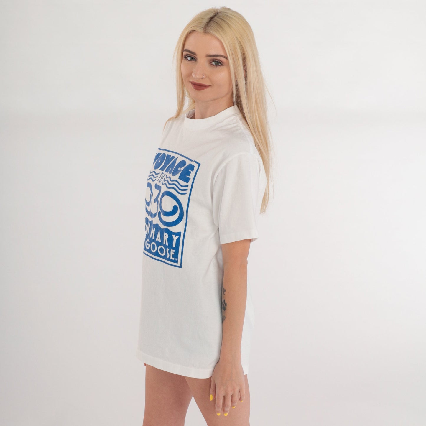 Y2K Queen Mary Spruce Goose Graphic T-Shirt White Cotton Tee Medium