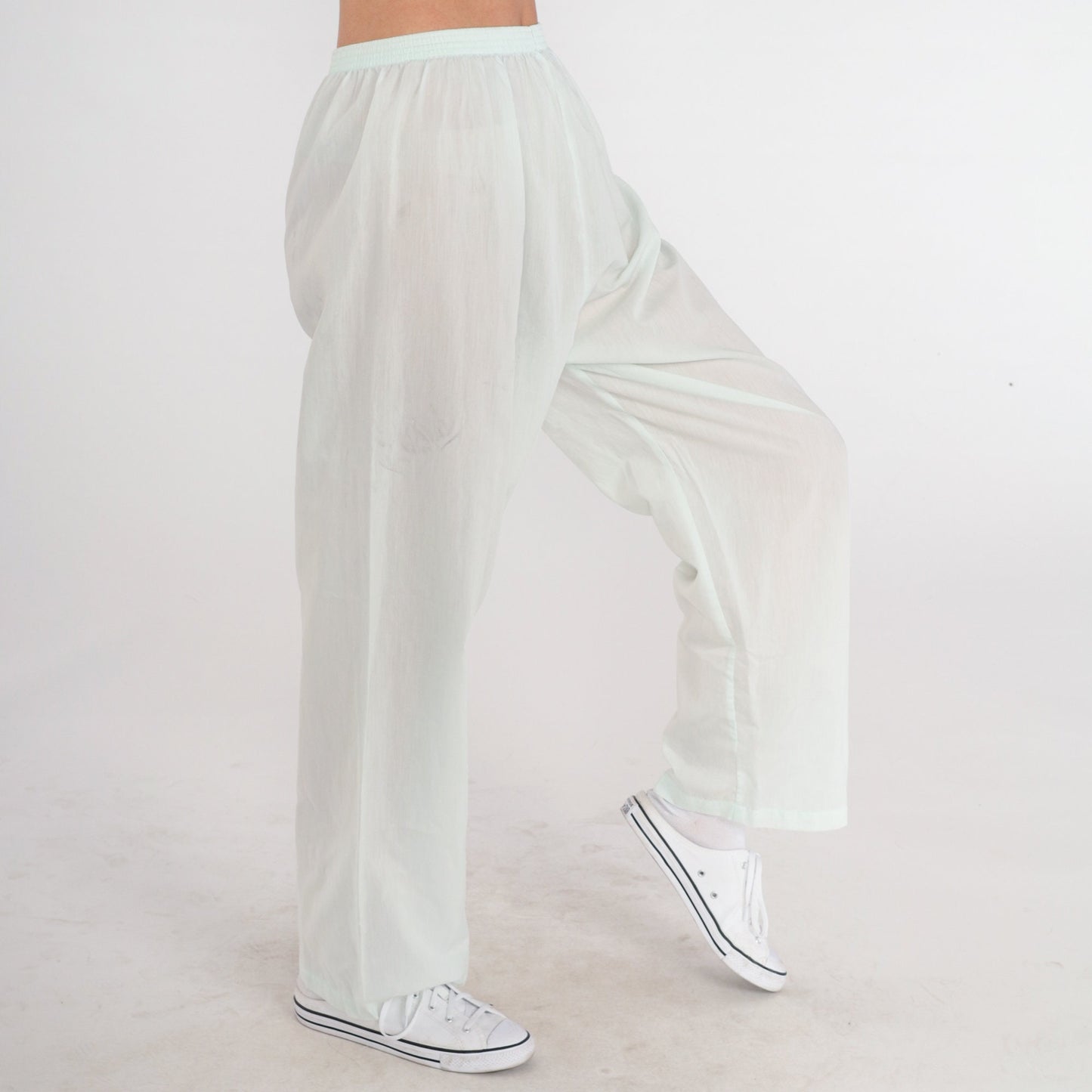 80s Mint Tapered High-Waist Pants Cotton Blend Semi-Sheer Small Medium
