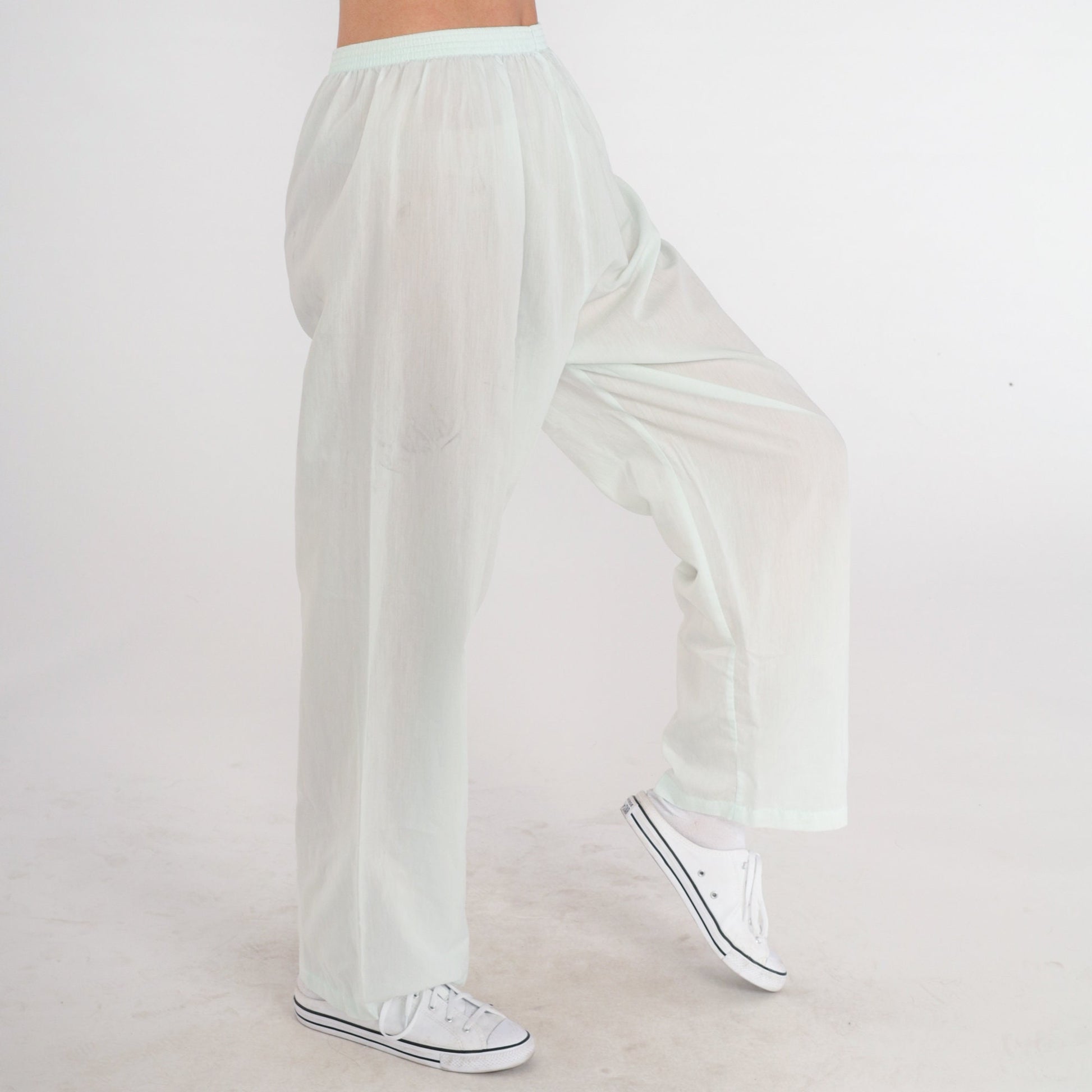 80s Mint Tapered High-Waist Pants Cotton Blend Semi-Sheer Small Medium