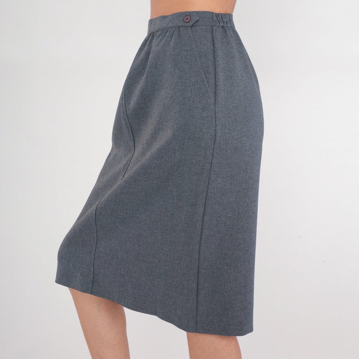 80s Charcoal Grey Pencil Skirt High Waist Midi Length Extra Small