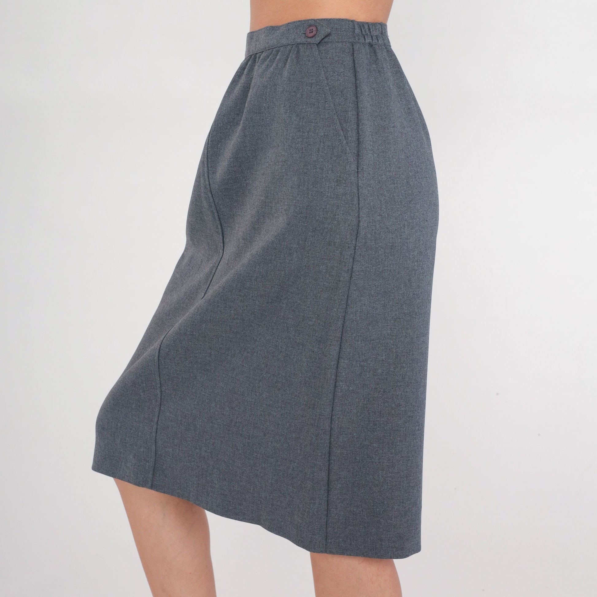 80s Charcoal Grey Pencil Skirt High Waist Midi Length Extra Small
