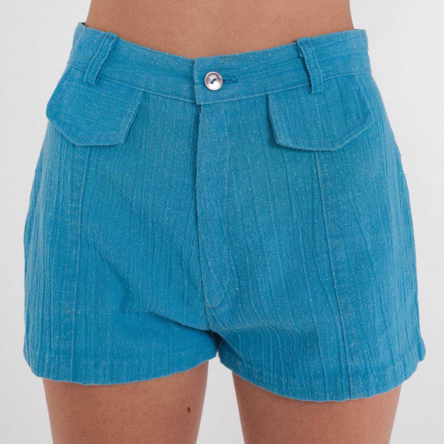70s Blue Crinkled High-Rise Hotpants Shorts Extra Small XS