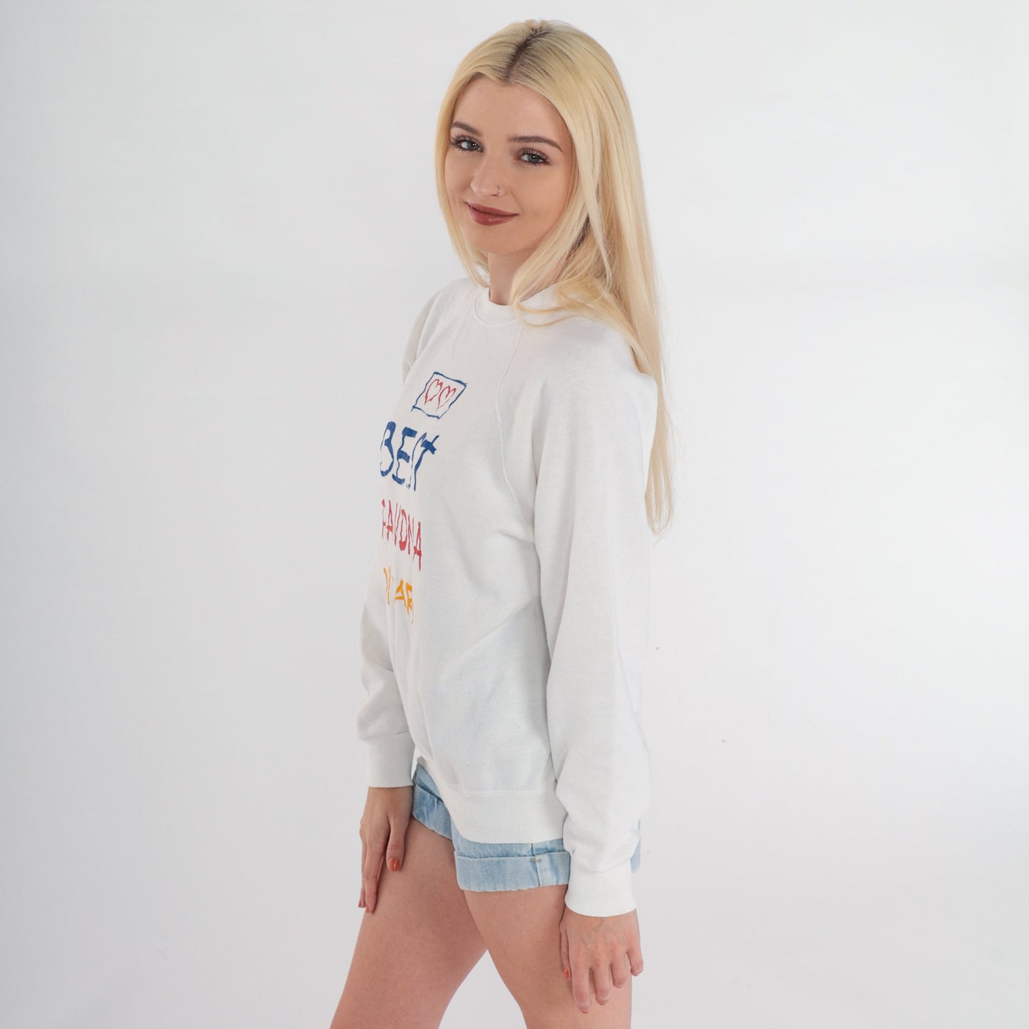 90s Best Grandma On Earth Graphic Sweatshirt White Raglan Small
