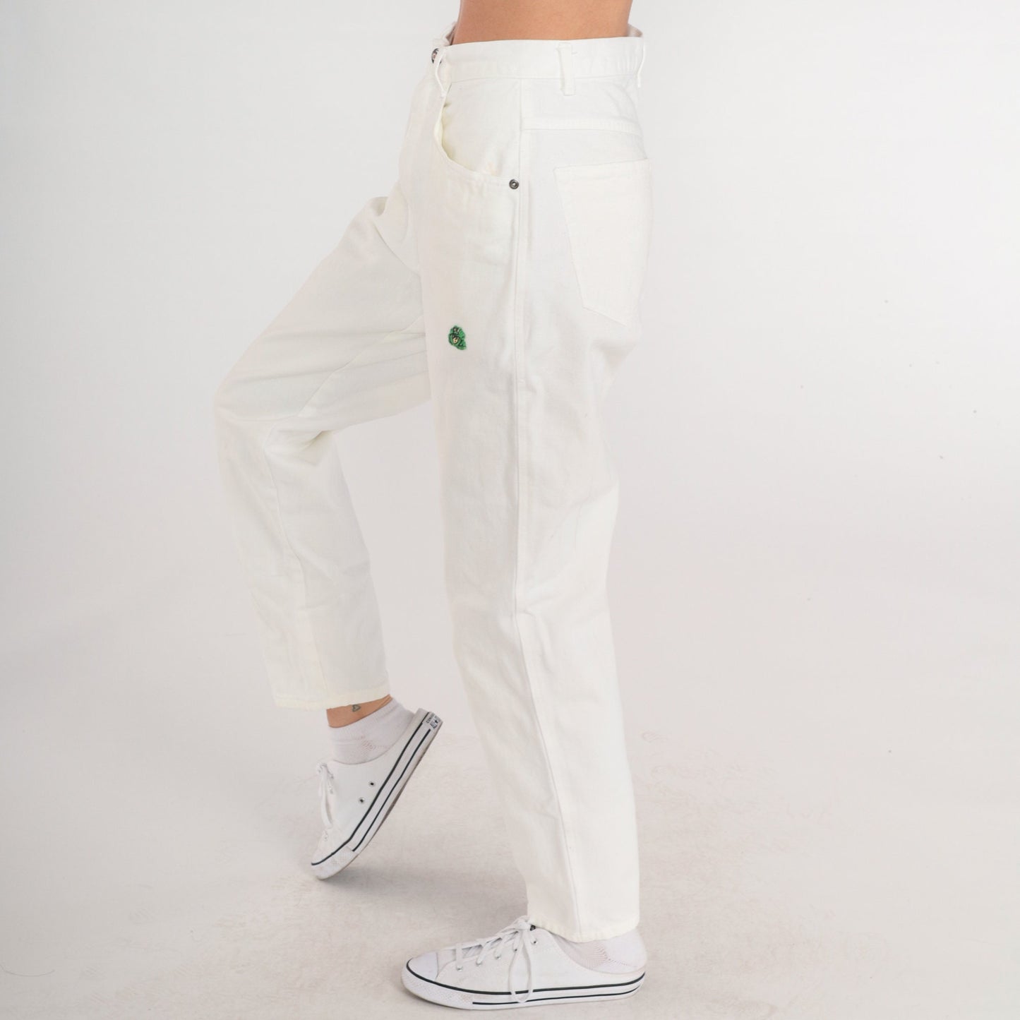 90s Gitano White Denim Jeans Frog Patch High Waist Straight Leg Small
