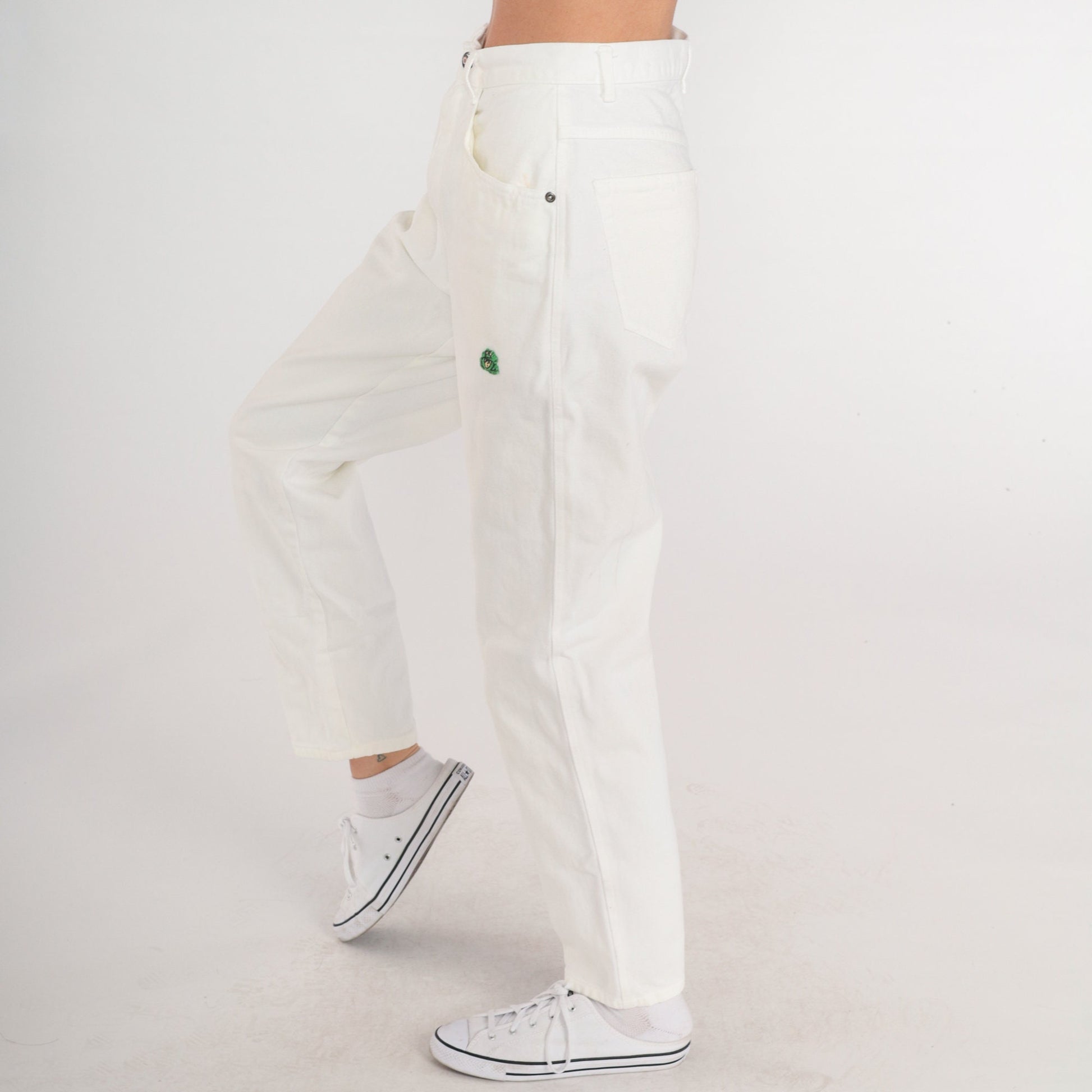 90s Gitano White Denim Jeans Frog Patch High Waist Straight Leg Small