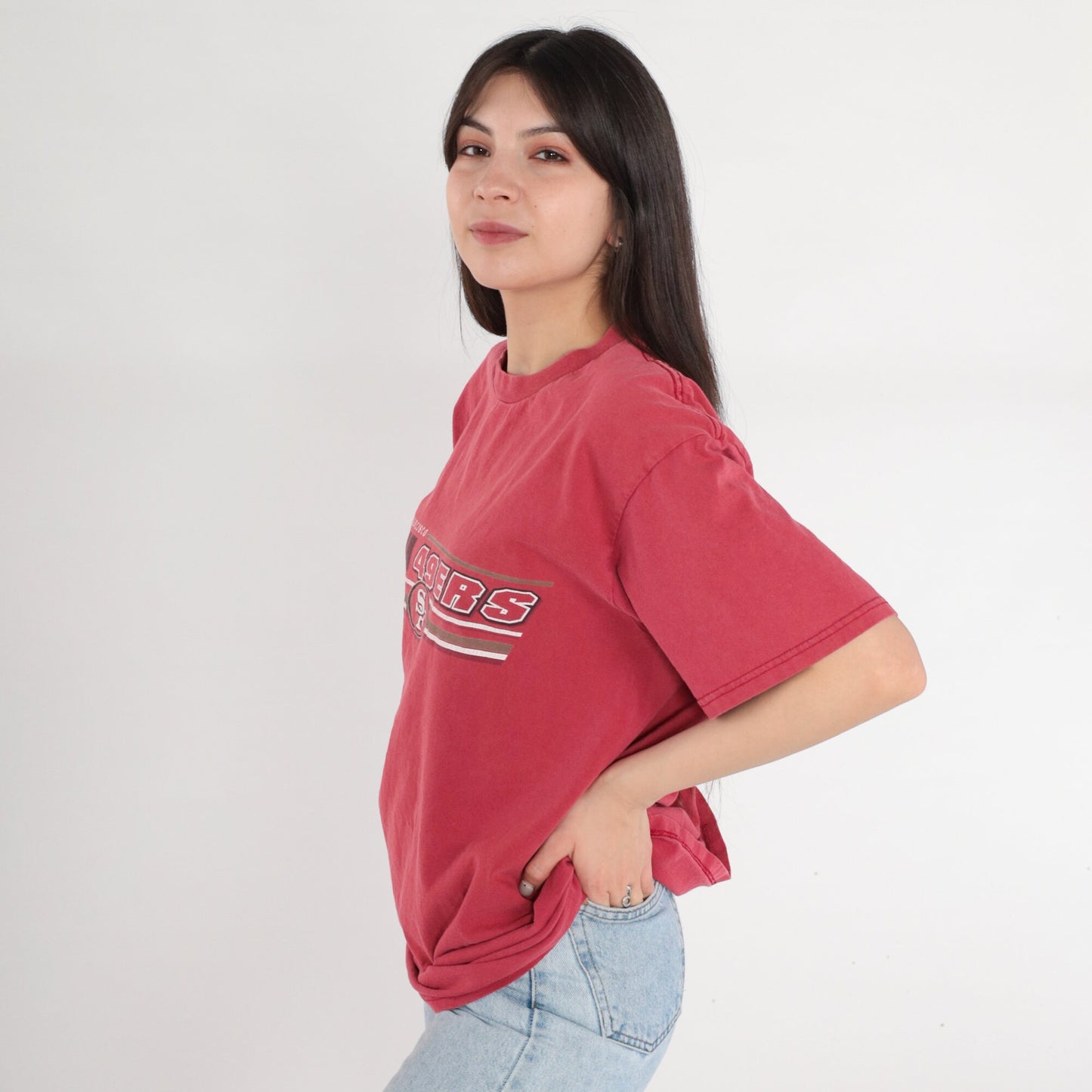 90s San Francisco 49ers NFL Graphic T-Shirt Red Cotton Large