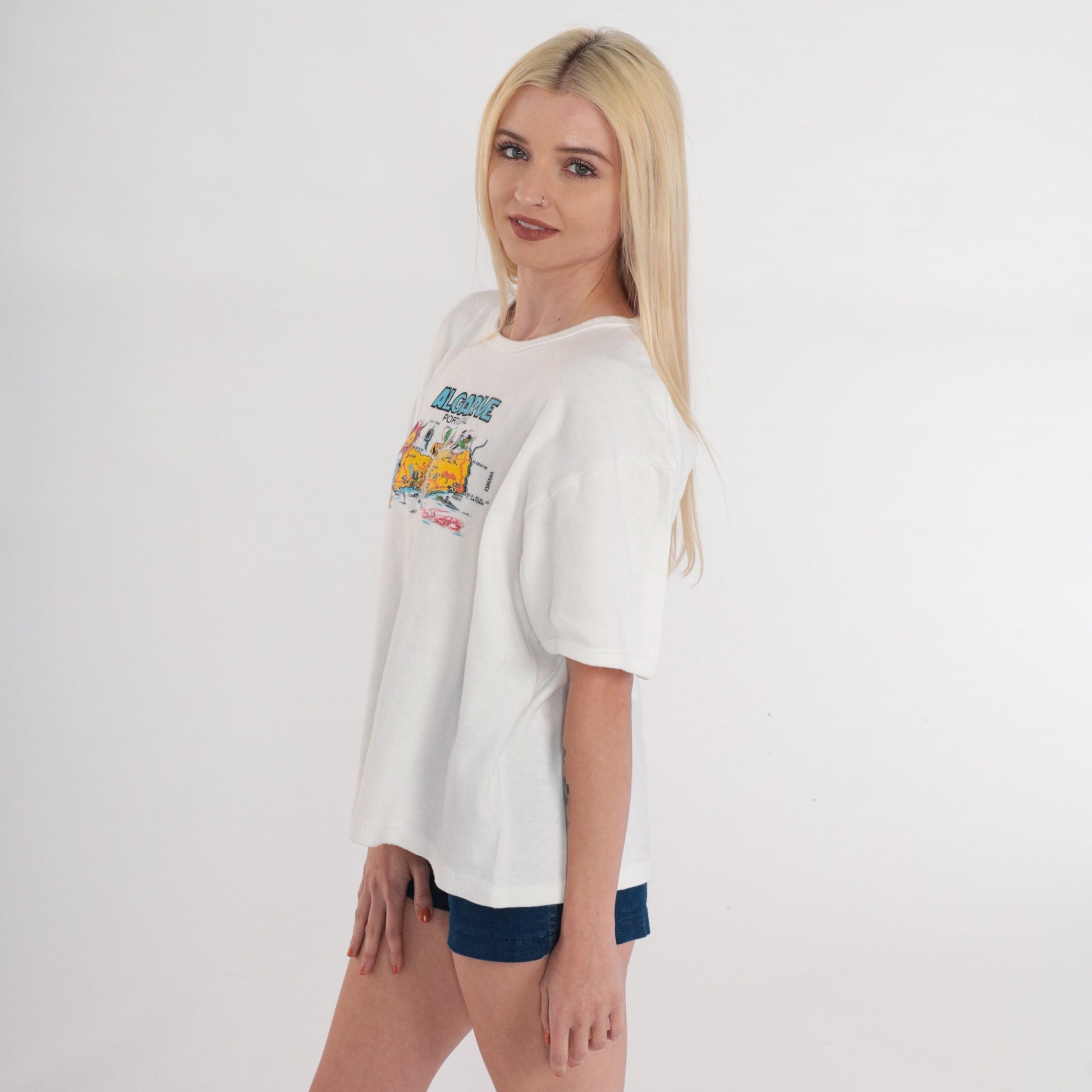 90s Algarve Portugal Graphic T-Shirt White Single Stitch Tee Extra Large