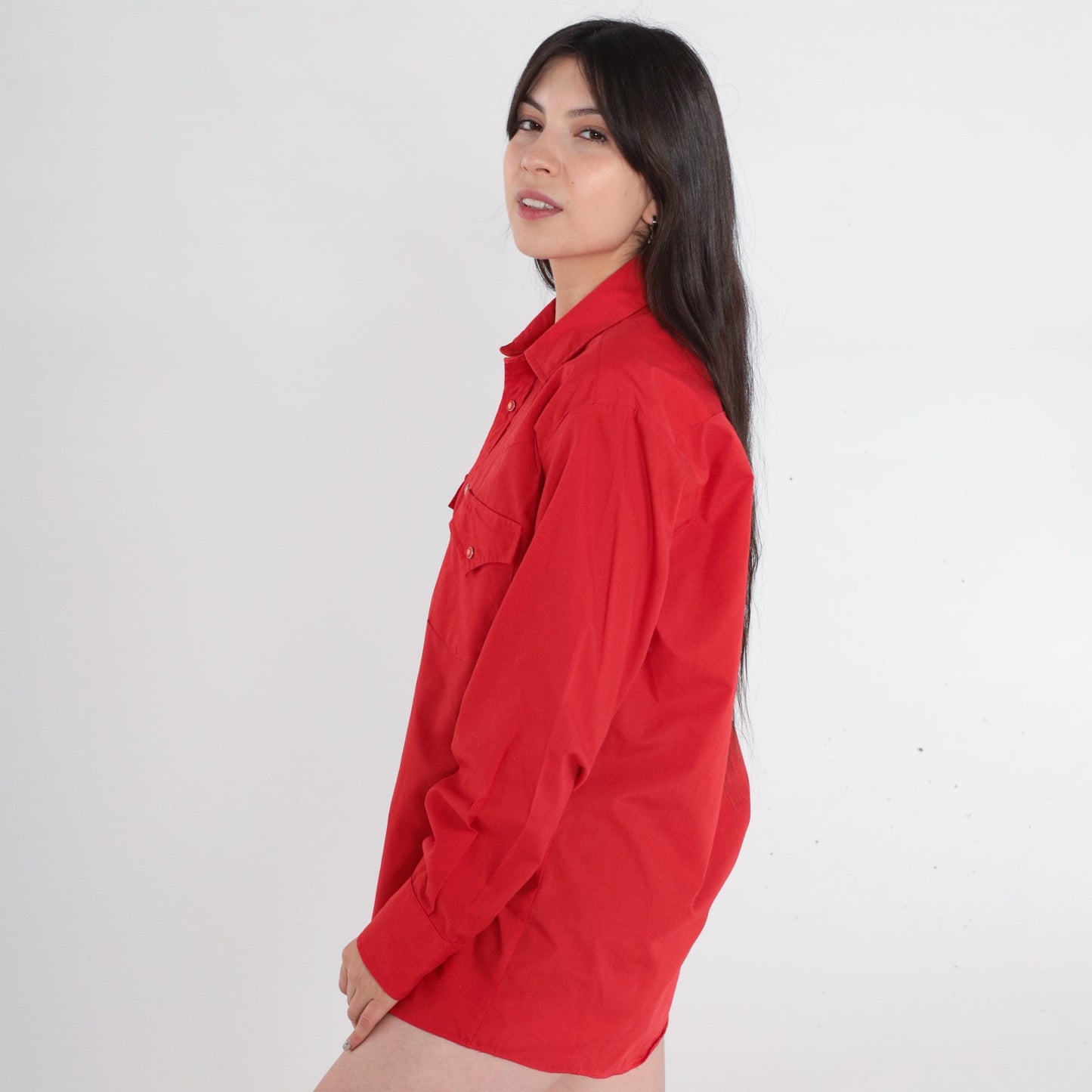 80s Ely Cattleman Western Pearl Snap Shirt Red Long Sleeve Men's Medium