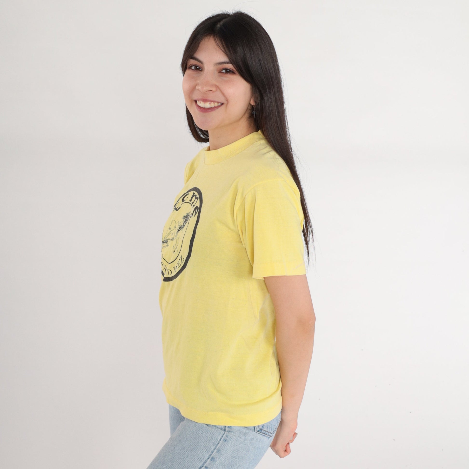 90s KCME 88.1 Radio Station Yellow Graphic T-Shirt Single Stitch Medium M