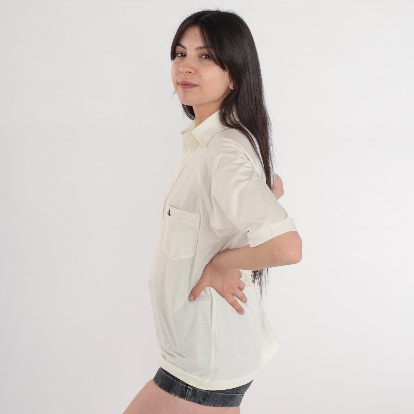 80s Tori Richard Catamaran Polo Shirt Off-White Collared Raglan Medium