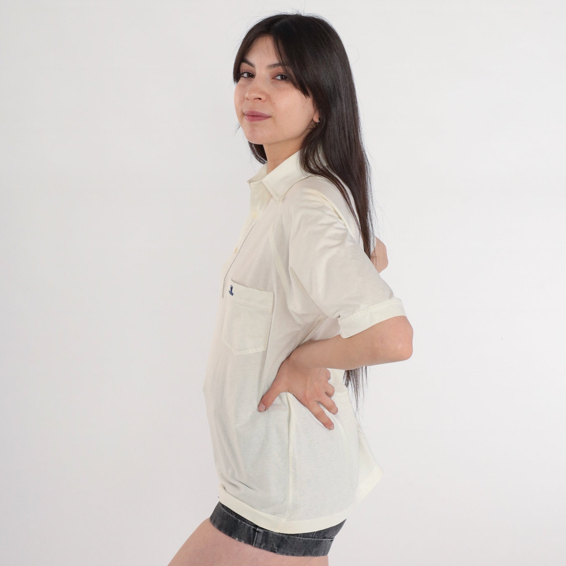 80s Tori Richard Catamaran Polo Shirt Off-White Collared Raglan Medium