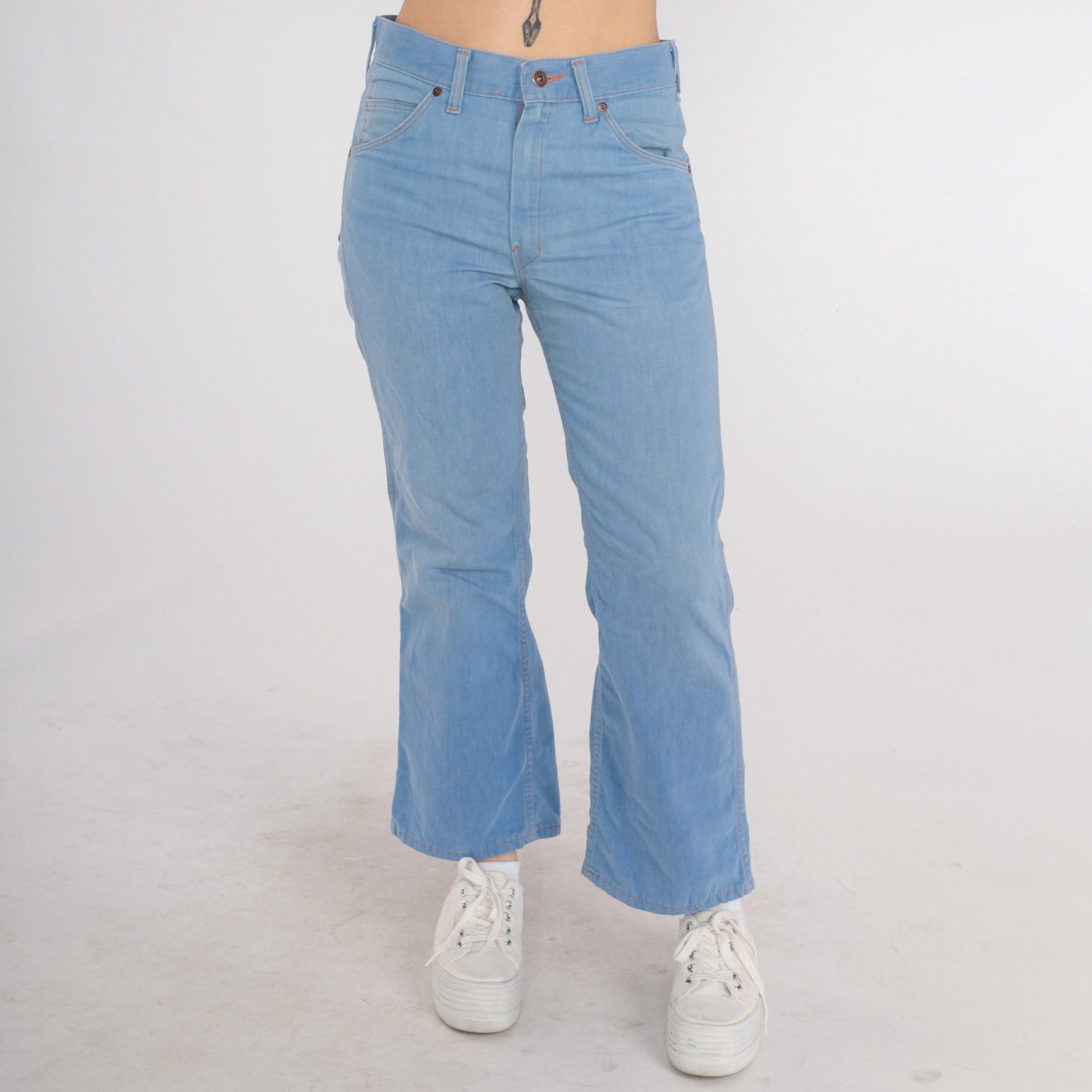 70s Blue Denim High-Rise Flared Bootcut Jeans Cotton Medium M