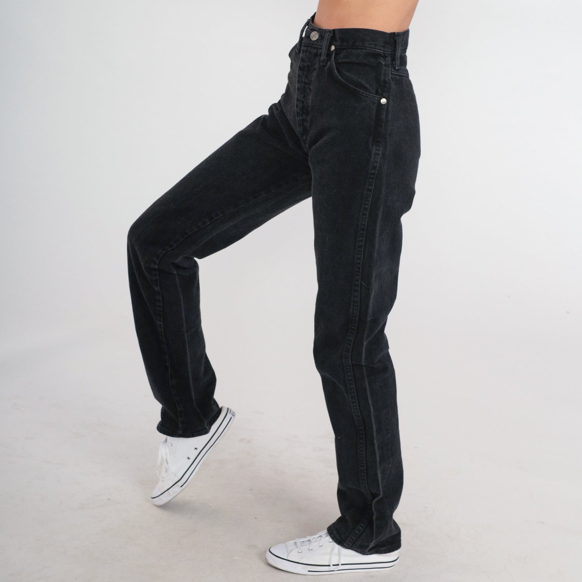 90s Wrangler Black Denim High-Rise Straight Leg Jeans Extra Small
