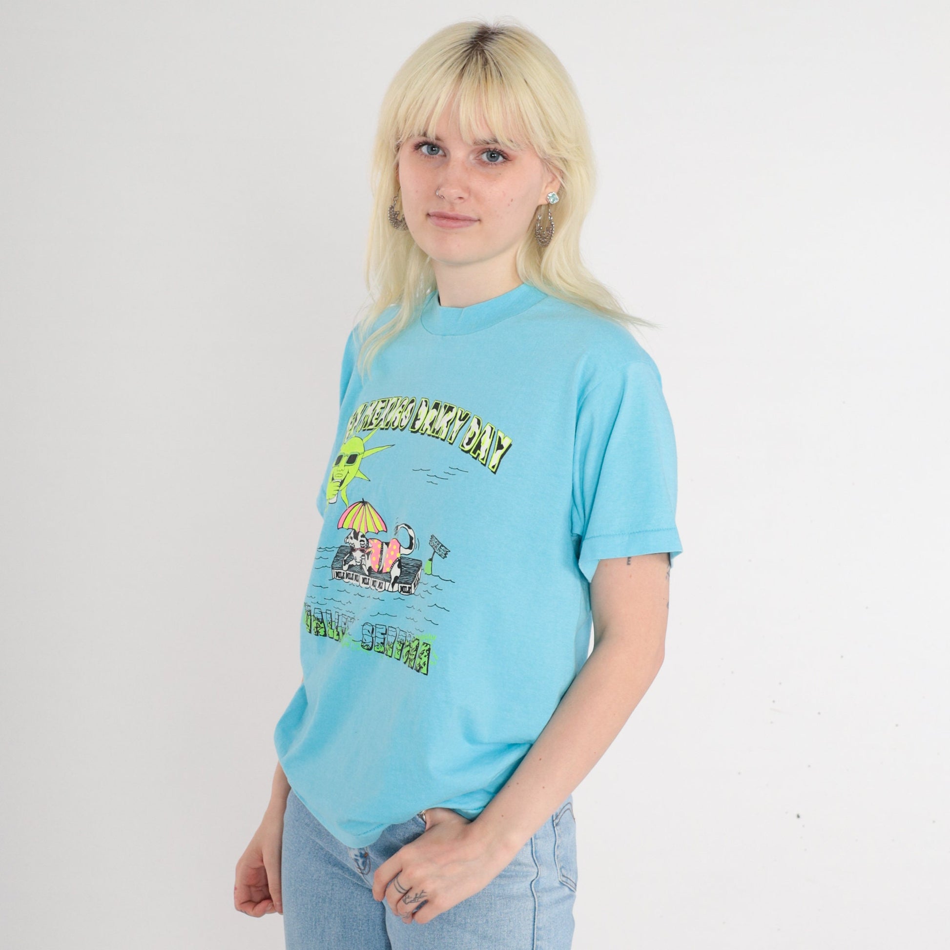 90s New Mexico Dairy Day Sertoma Graphic T-Shirt Blue Single Stitch Medium